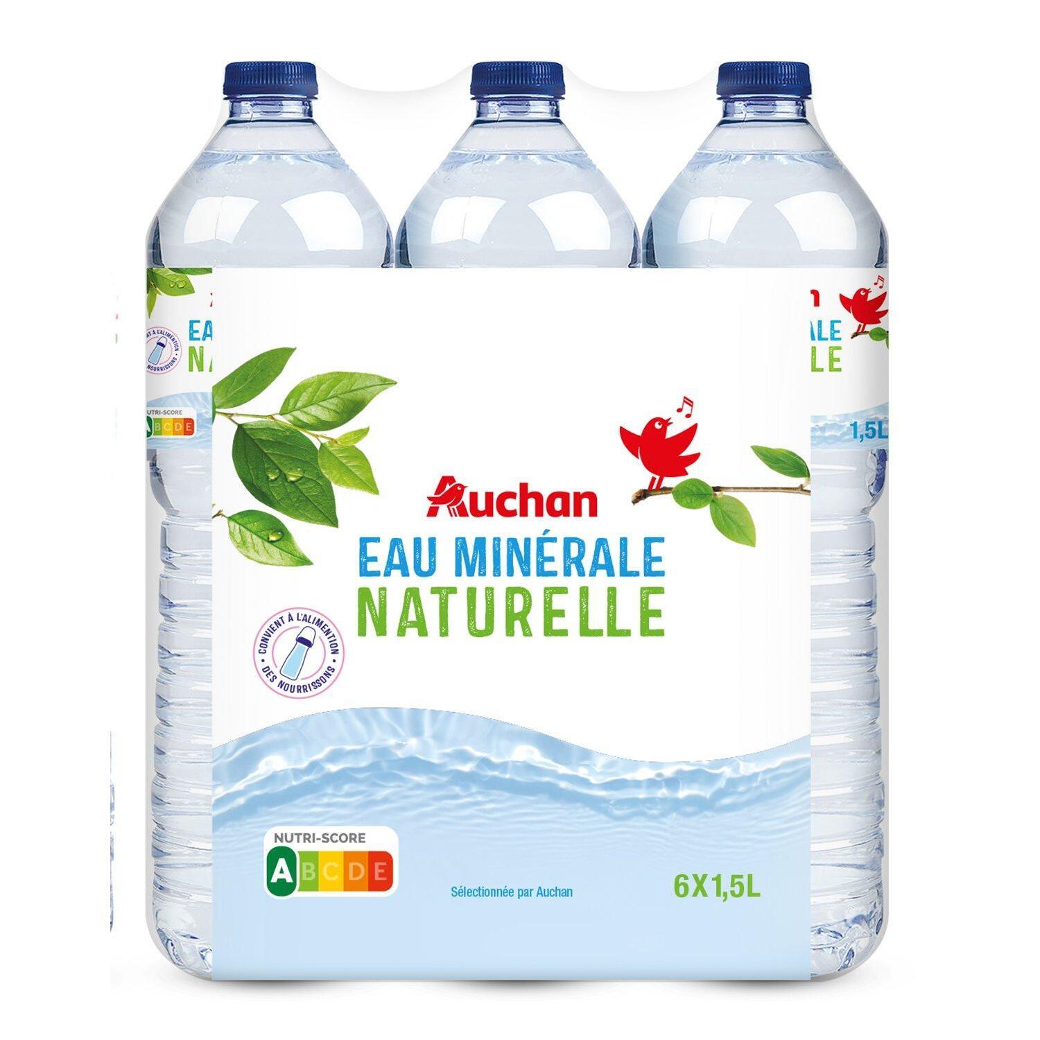 Voir la diapositive 3 : AUCHAN Eau minérale naturelle sources variables 6x1,5l