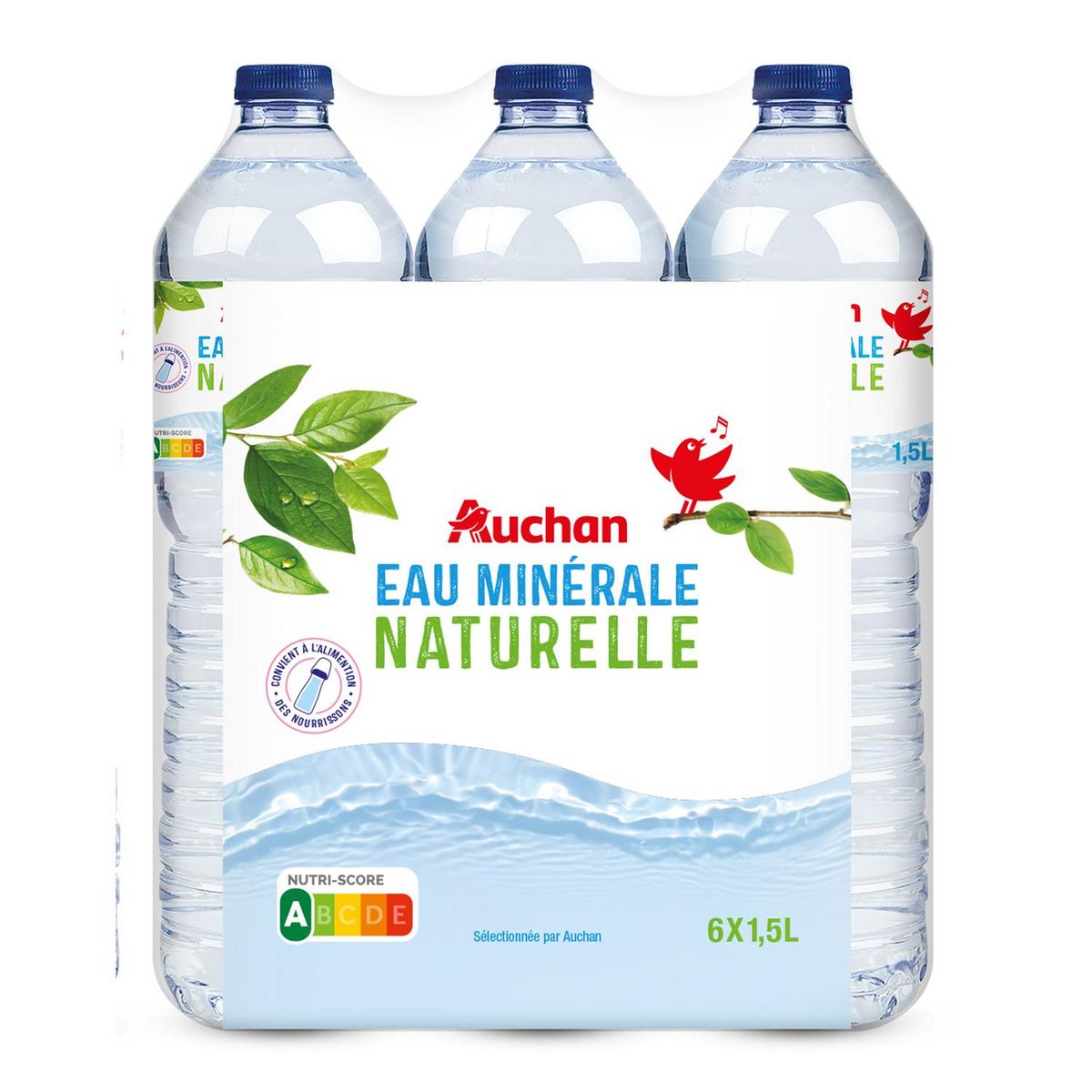 AUCHAN Eau minérale naturelle sources variables 6x1,5l