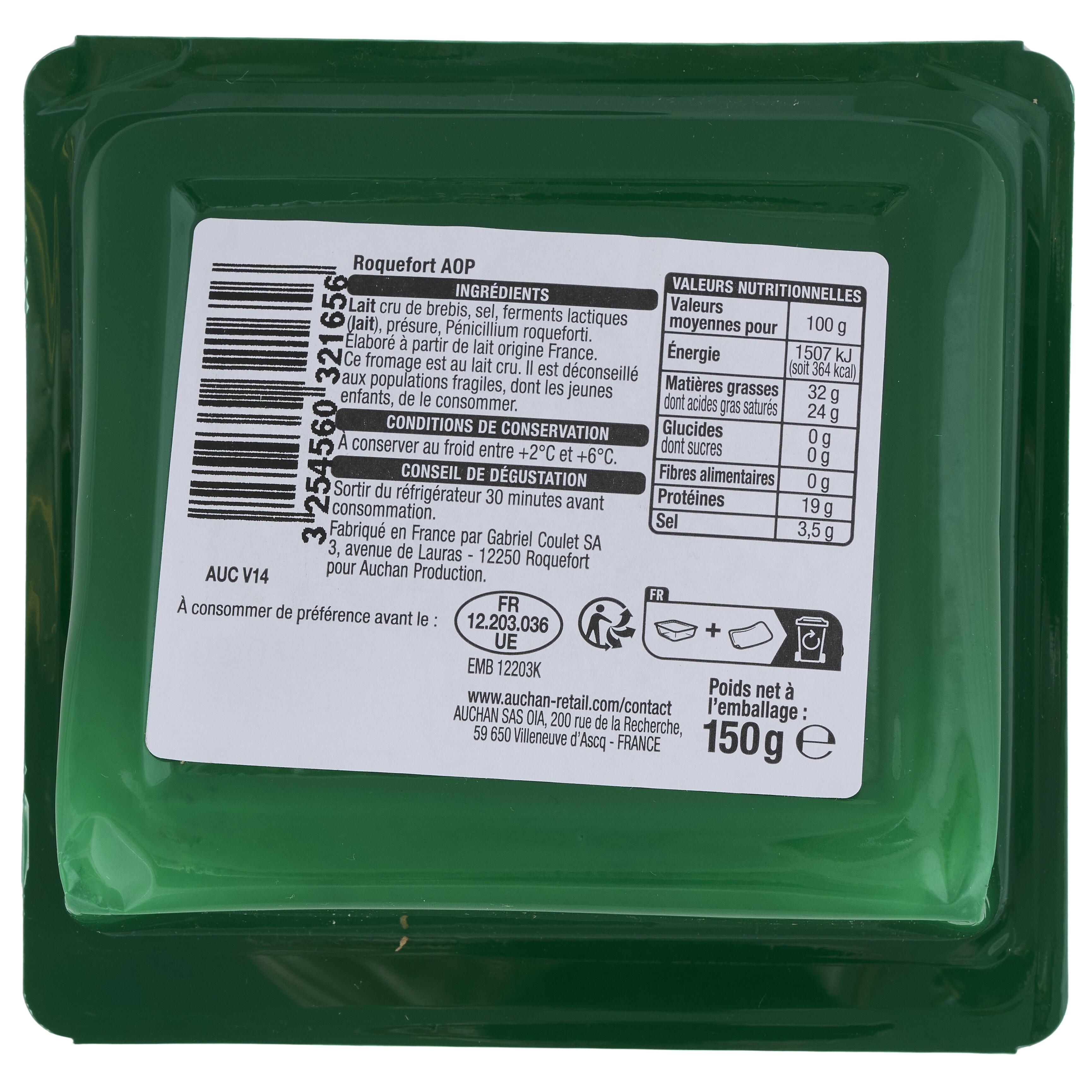 Voir la diapositive 2 : AUCHAN CULTIVONS LE BON Roquefort AOP 150g