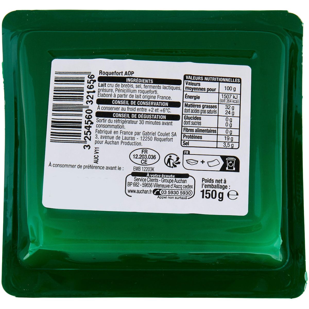 AUCHAN CULTIVONS LE BON Roquefort AOP 150g