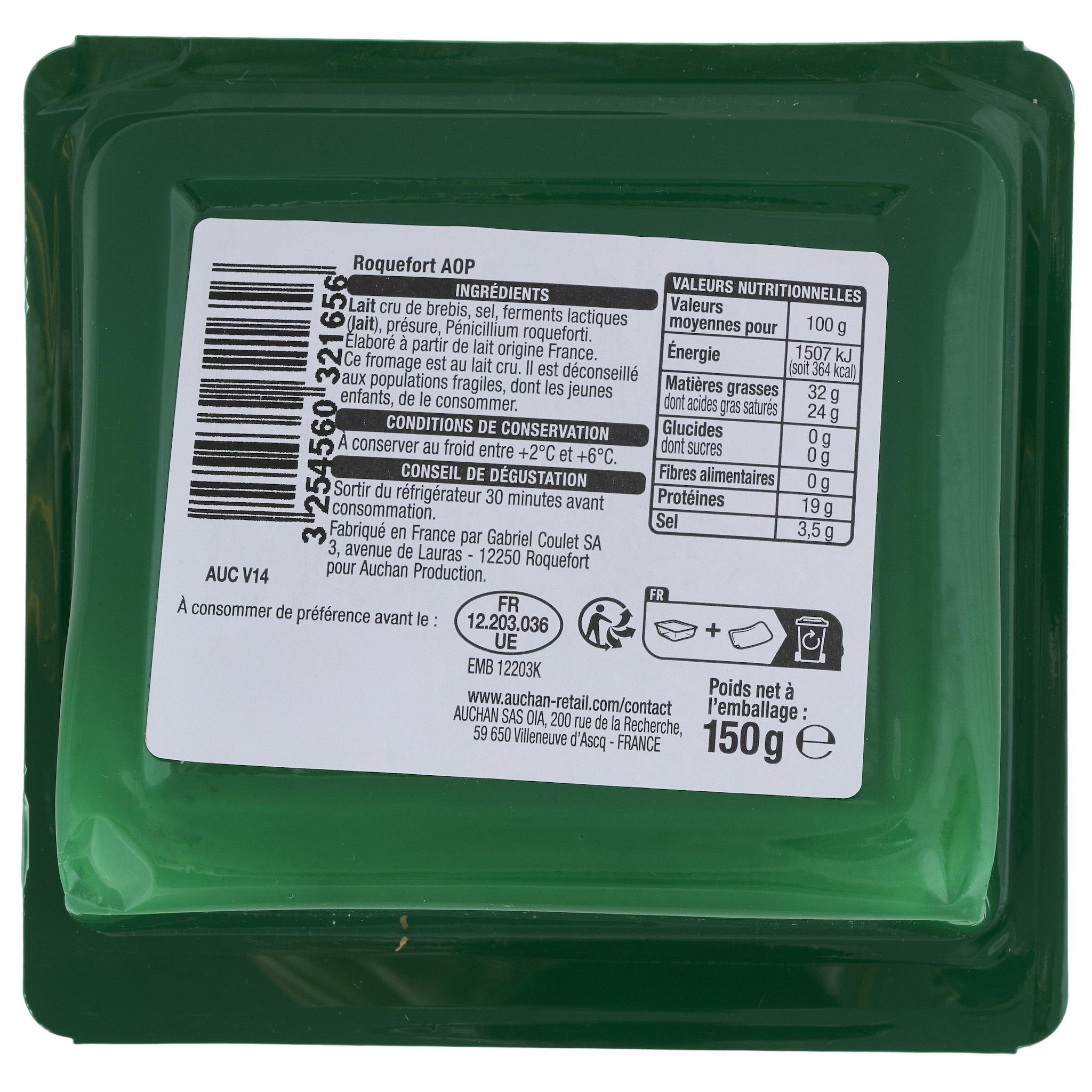 Voir la diapositive 4 : AUCHAN CULTIVONS LE BON Roquefort AOP 150g