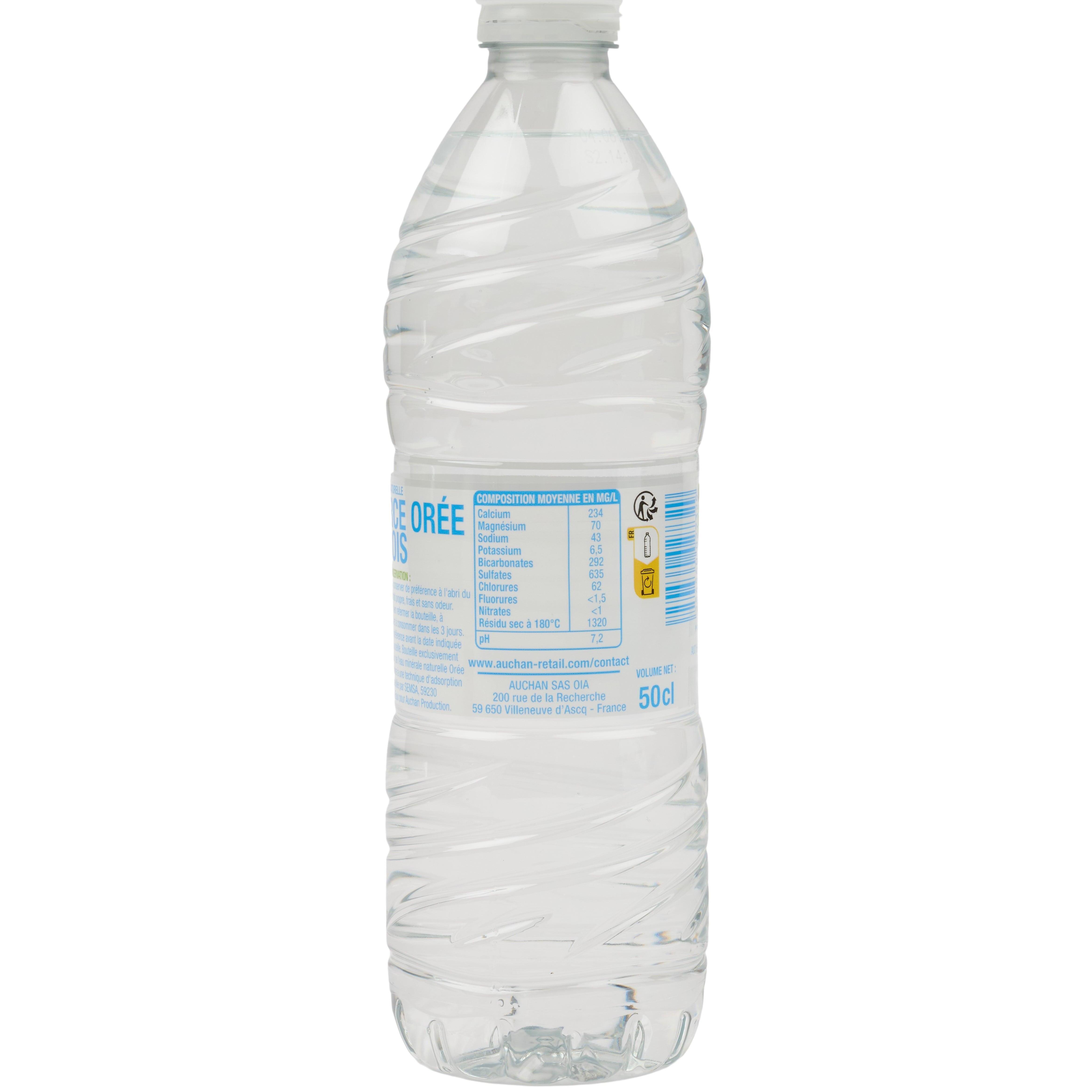 Voir la diapositive 2 : AUCHAN Eau minérale naturelle sources variables 50cl