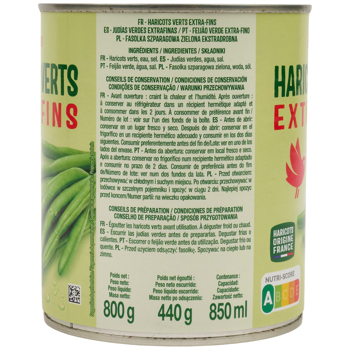 AUCHAN Haricots verts extra fins 440g