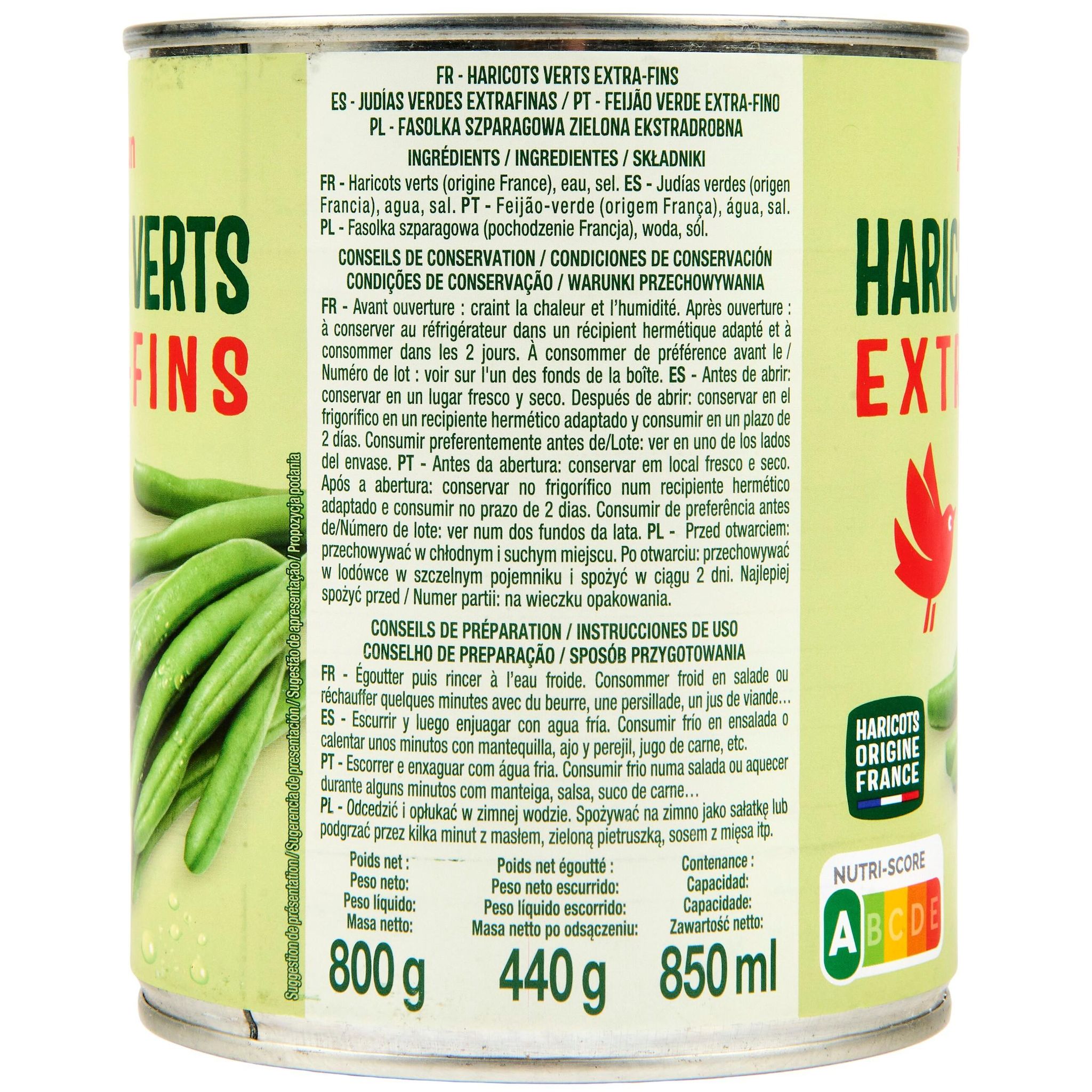 Voir la diapositive 3 : AUCHAN Haricots verts extra fins 440g