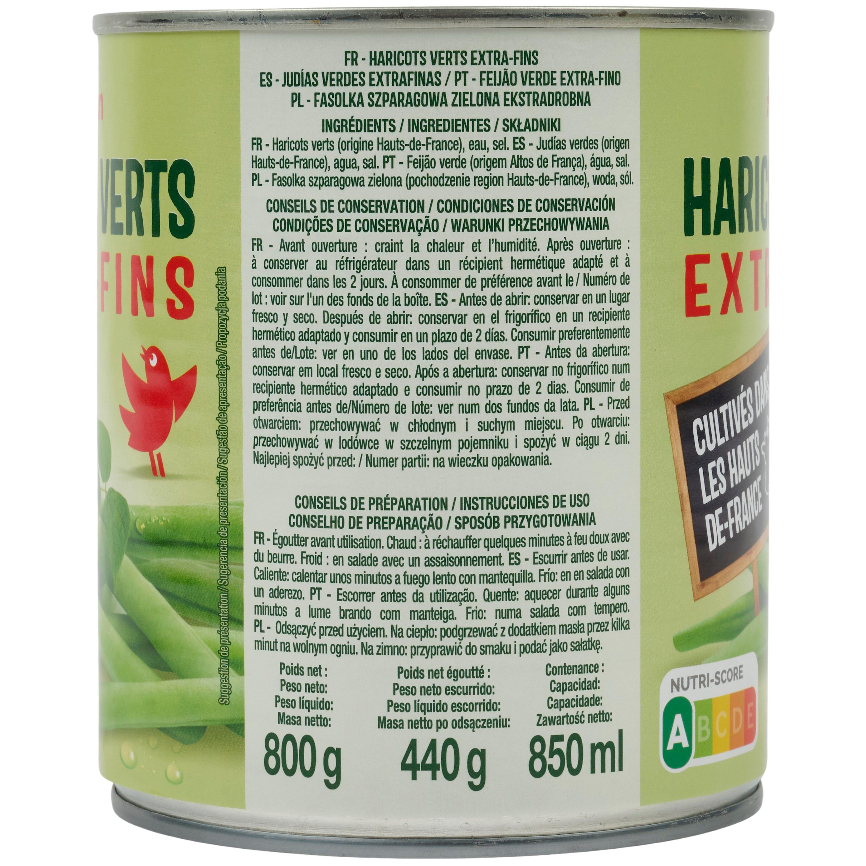 Voir la diapositive 4 : AUCHAN Haricots verts extra fins 440g