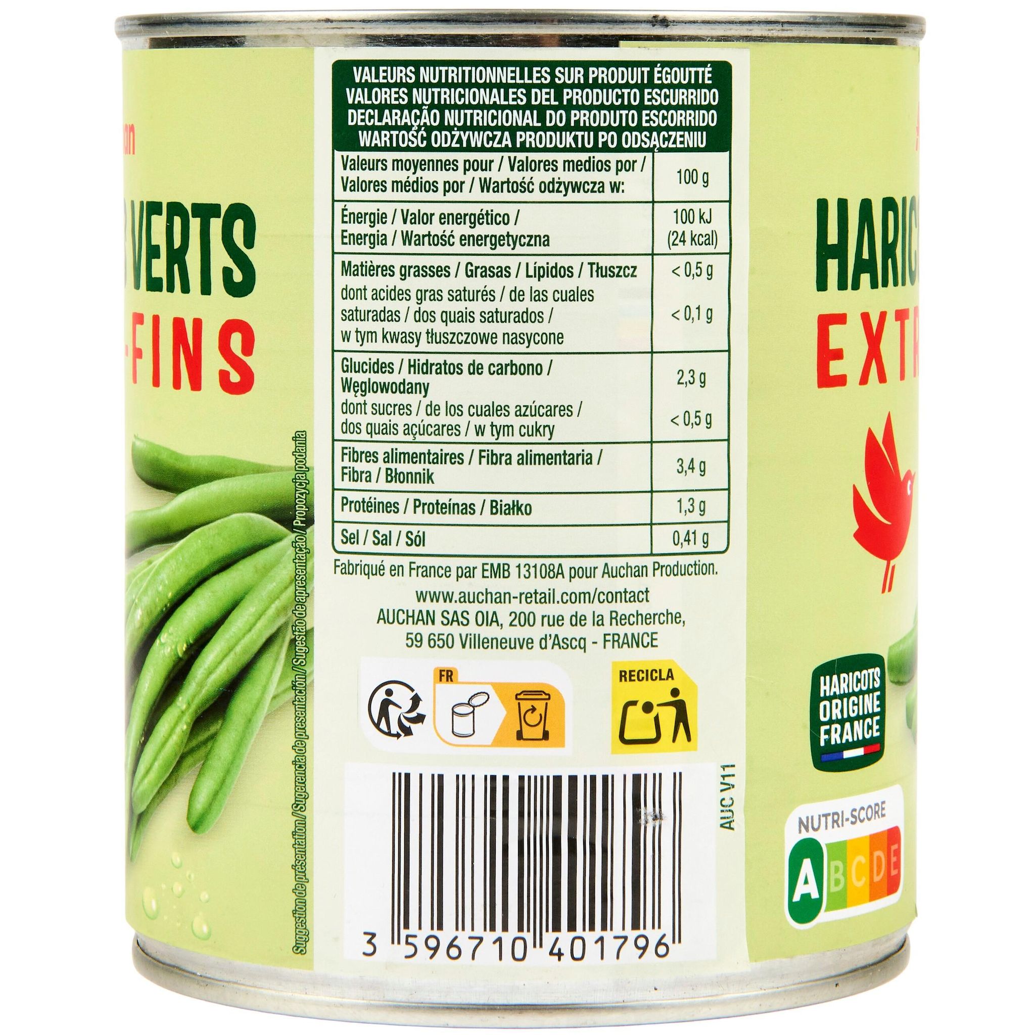 Voir la diapositive 4 : AUCHAN Haricots verts extra fins 440g