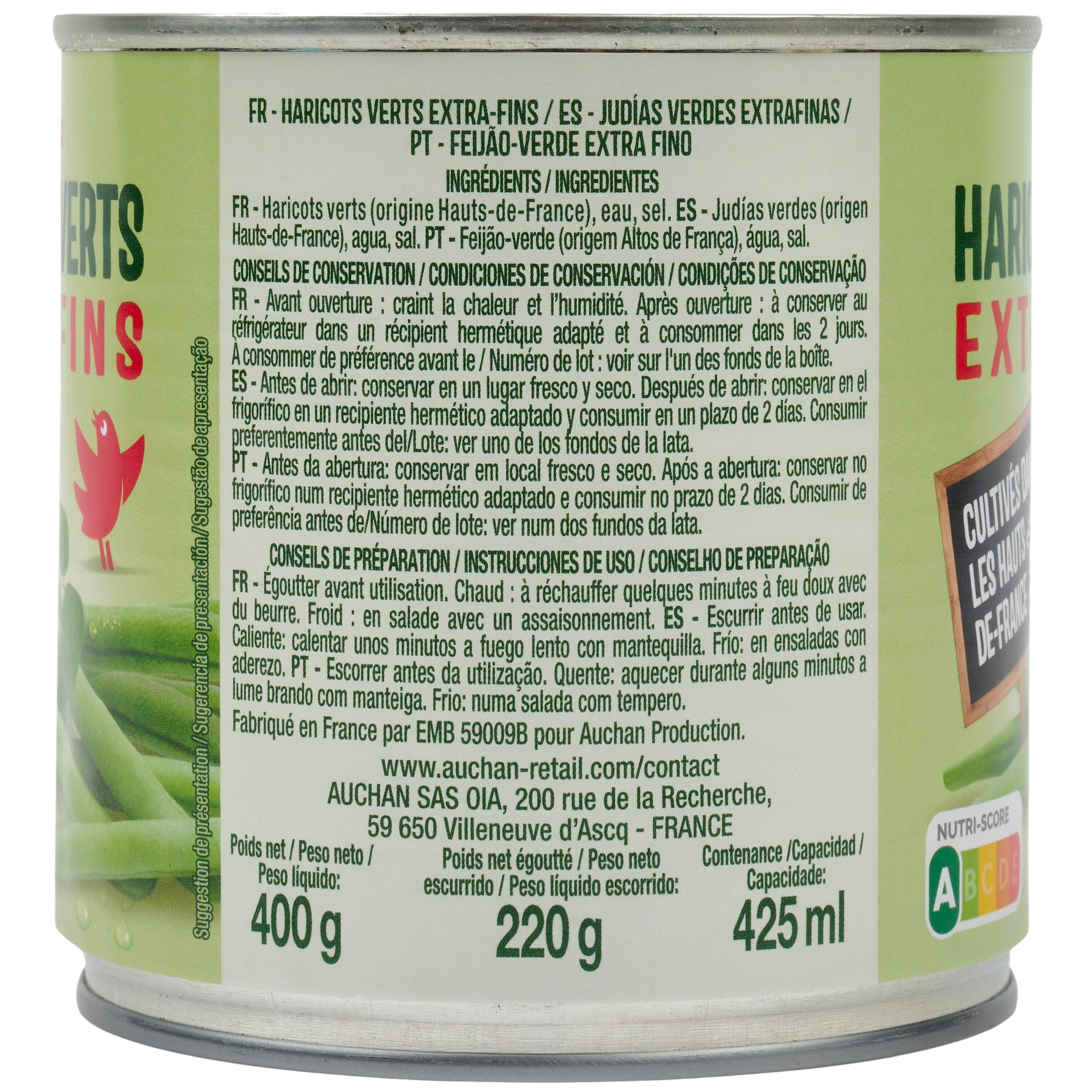 Voir la diapositive 4 : AUCHAN Haricots verts extra-fins 220g