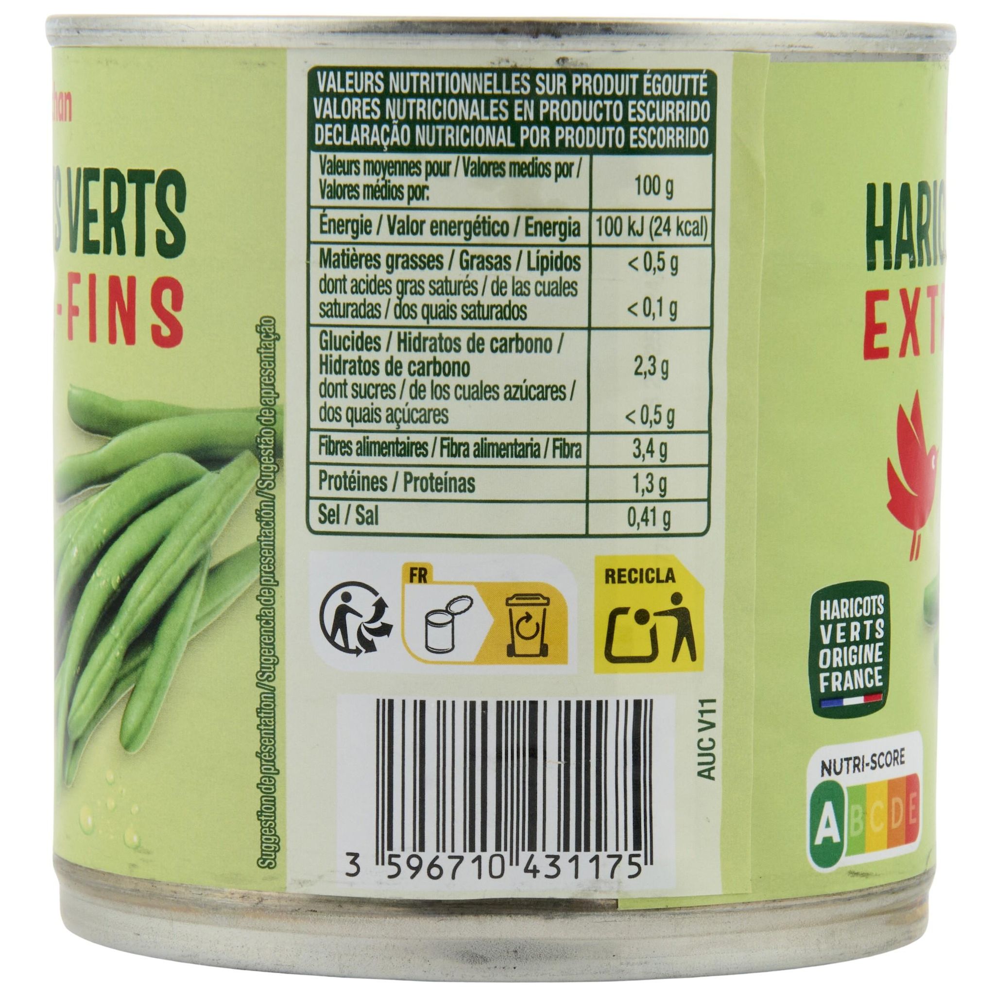 Voir la diapositive 4 : AUCHAN Haricots verts extra-fins 220g
