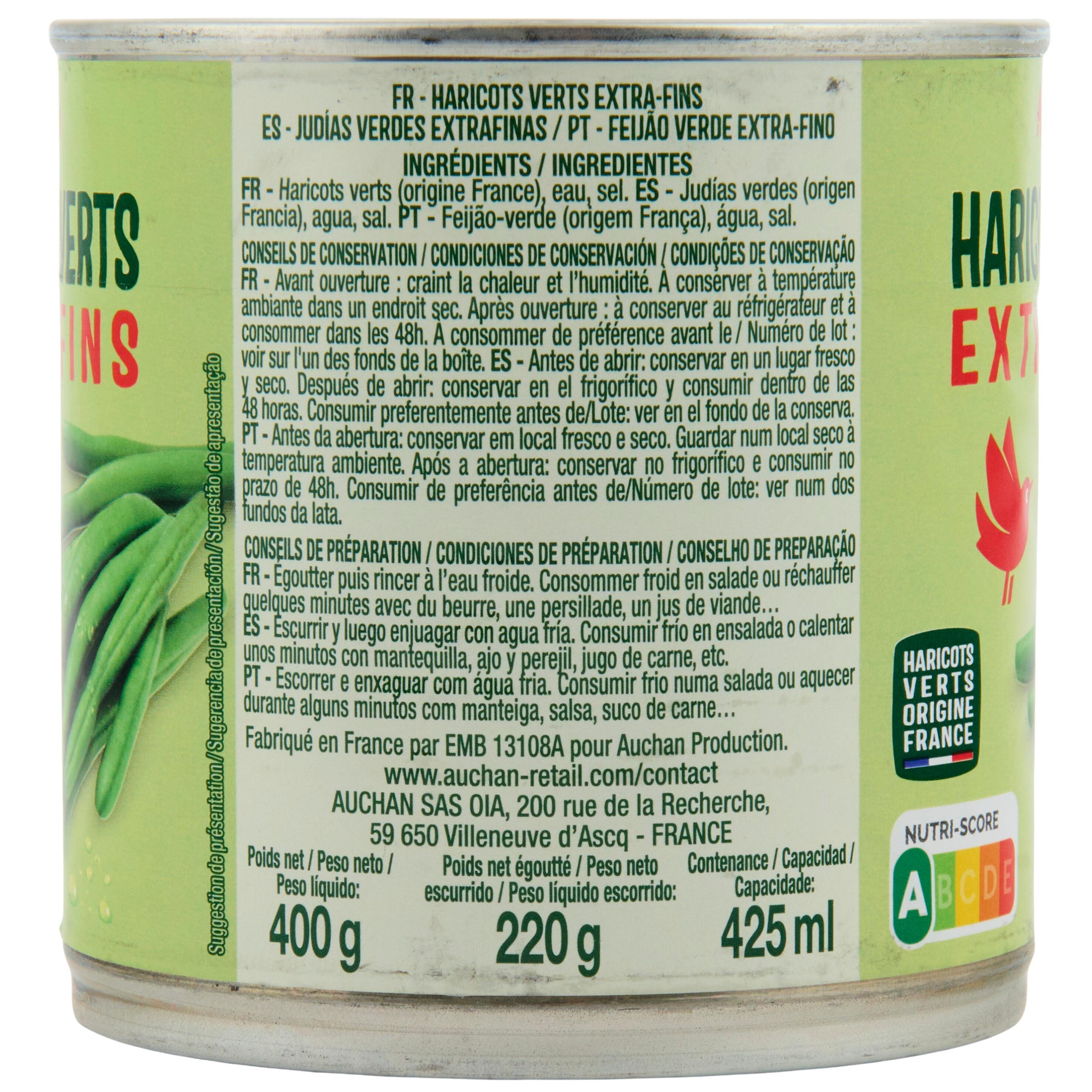 Voir la diapositive 5 : AUCHAN Haricots verts extra-fins 220g