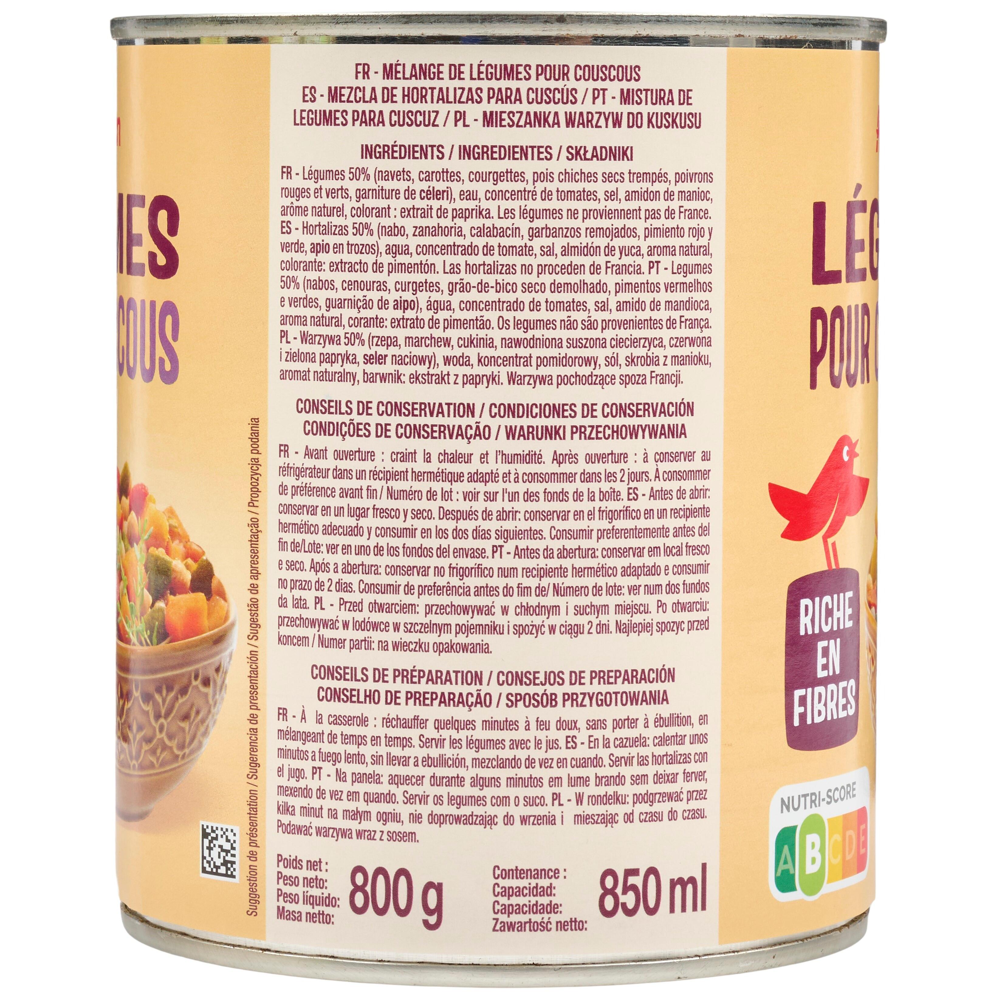 Voir la diapositive 2 : AUCHAN Légumes pour couscous 800g