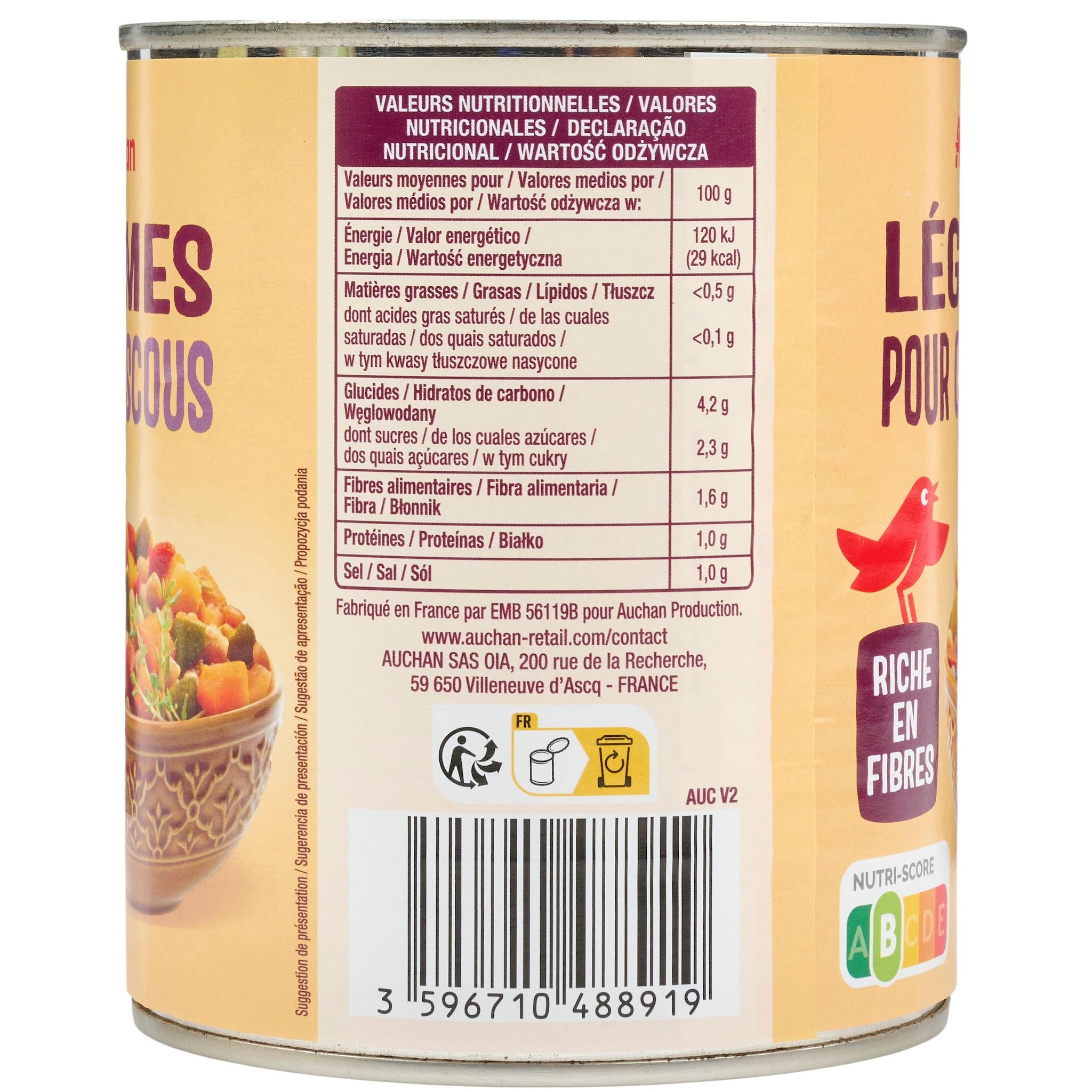 Voir la diapositive 3 : AUCHAN Légumes pour couscous 800g