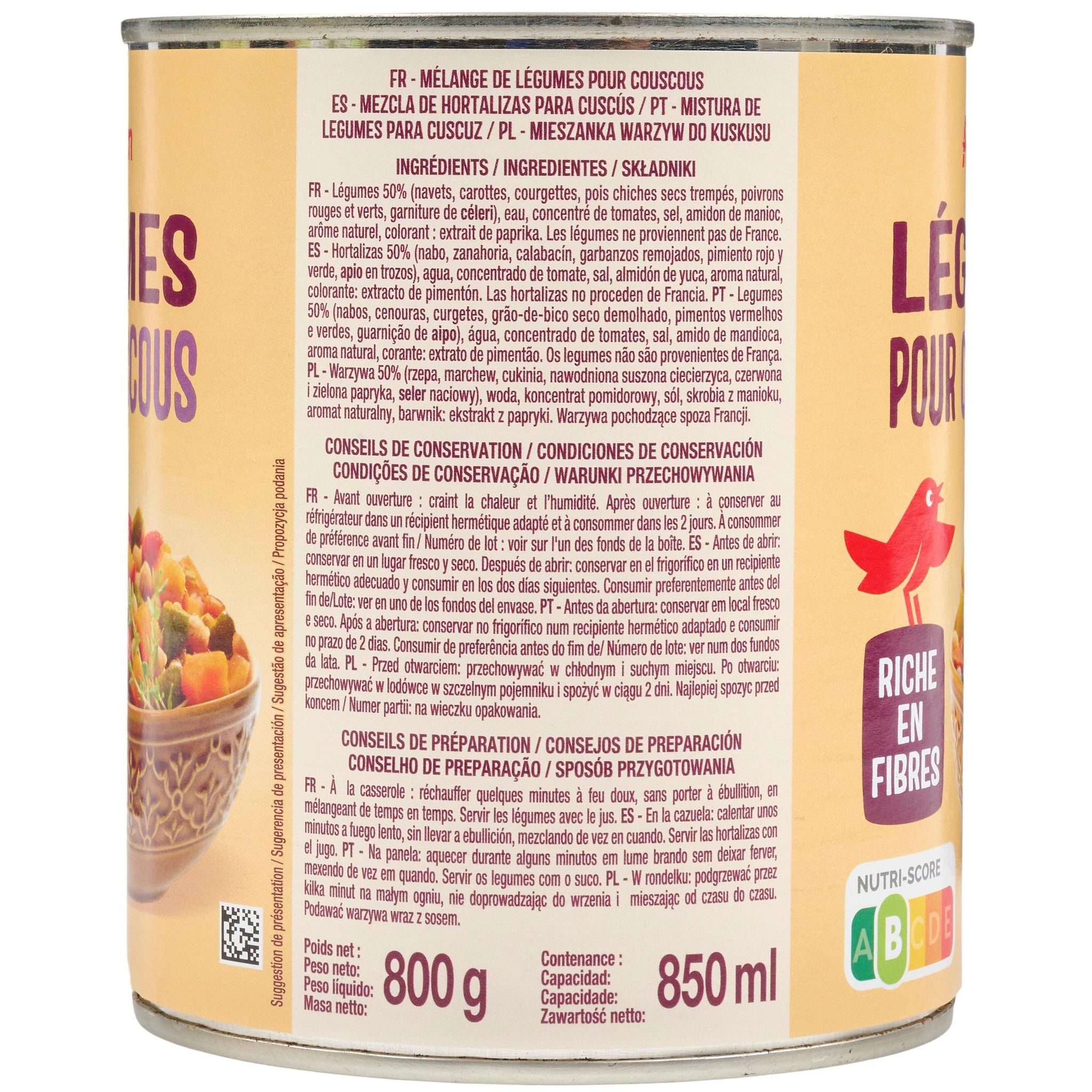 Voir la diapositive 4 : AUCHAN Légumes pour couscous 800g