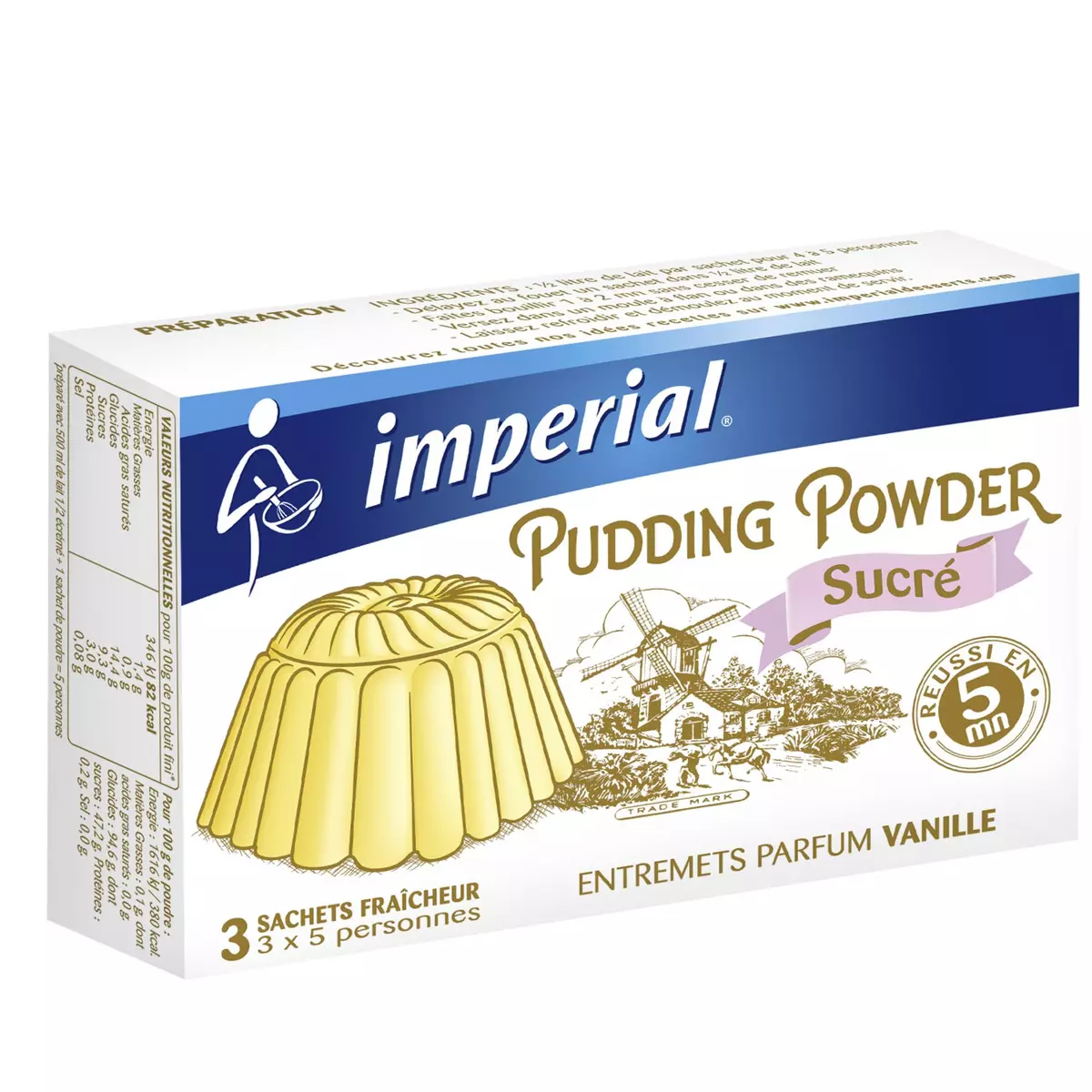 IMPERIAL Pudding powder entremets parfum vanillé 3 sachets de 5 parts 3x60g