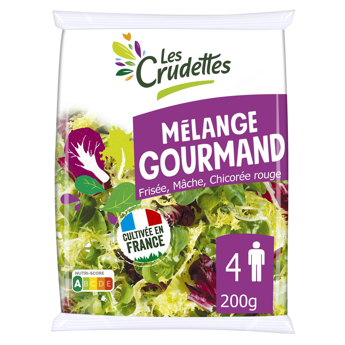 LES CRUDETTES Mélange gourmand frisée mâche et chicorée rouge 4 parts 200g
