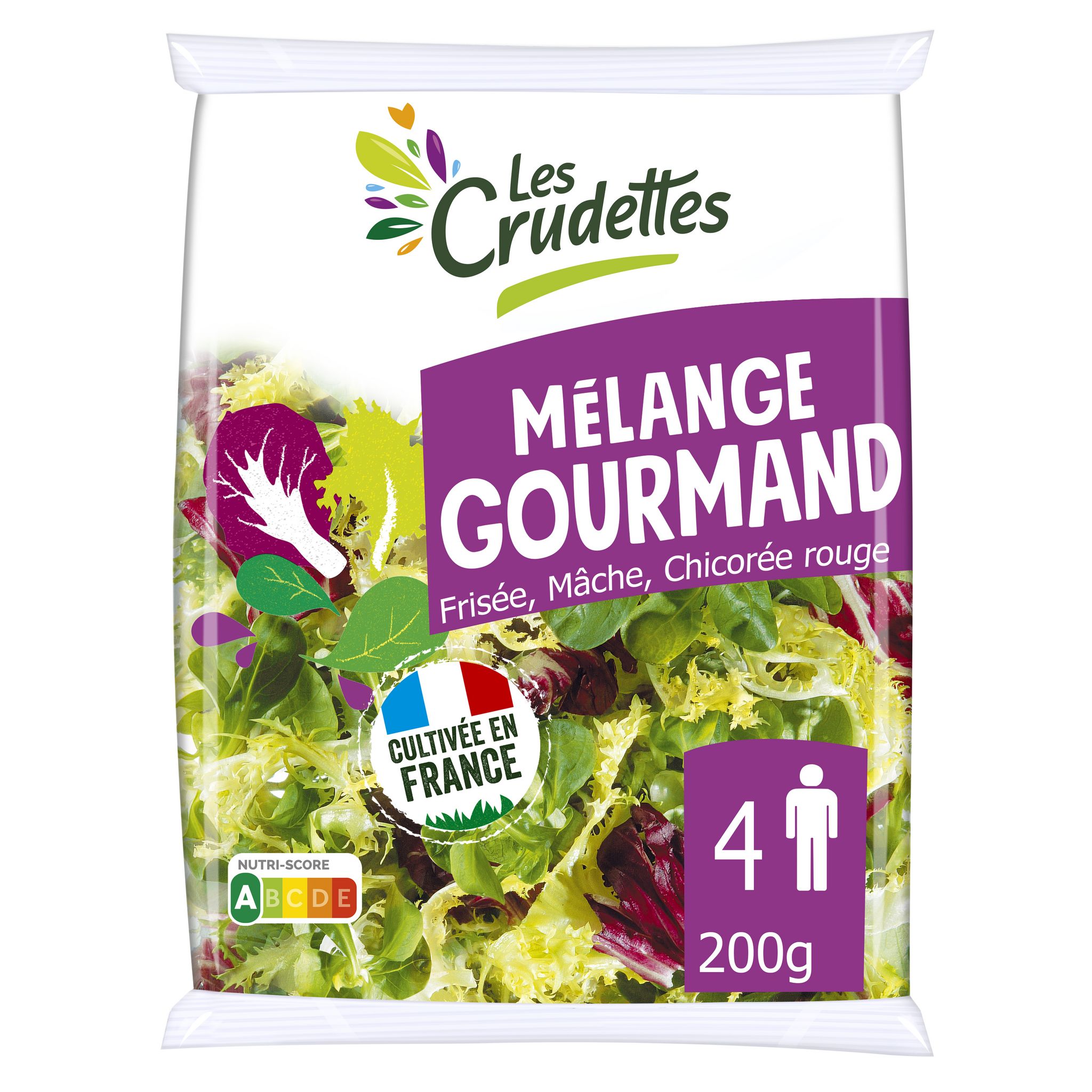Voir la diapositive 2 : LES CRUDETTES Mélange gourmand frisée mâche et chicorée rouge 4 parts 200g