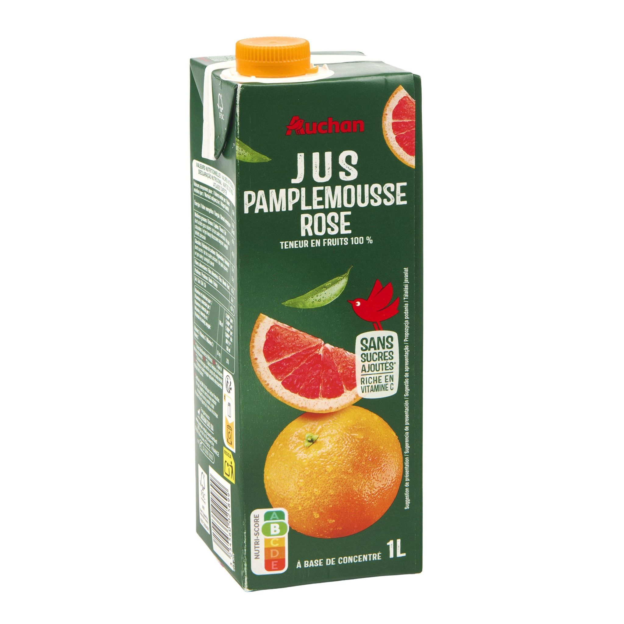 Voir la diapositive 4 : AUCHAN Jus de pamplemousse rose à base de concentré brique 1l