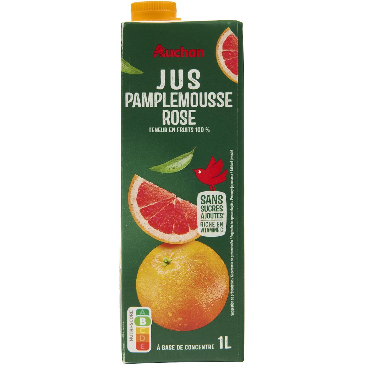 AUCHAN Jus de pamplemousse rose à base de concentré brique 1l
