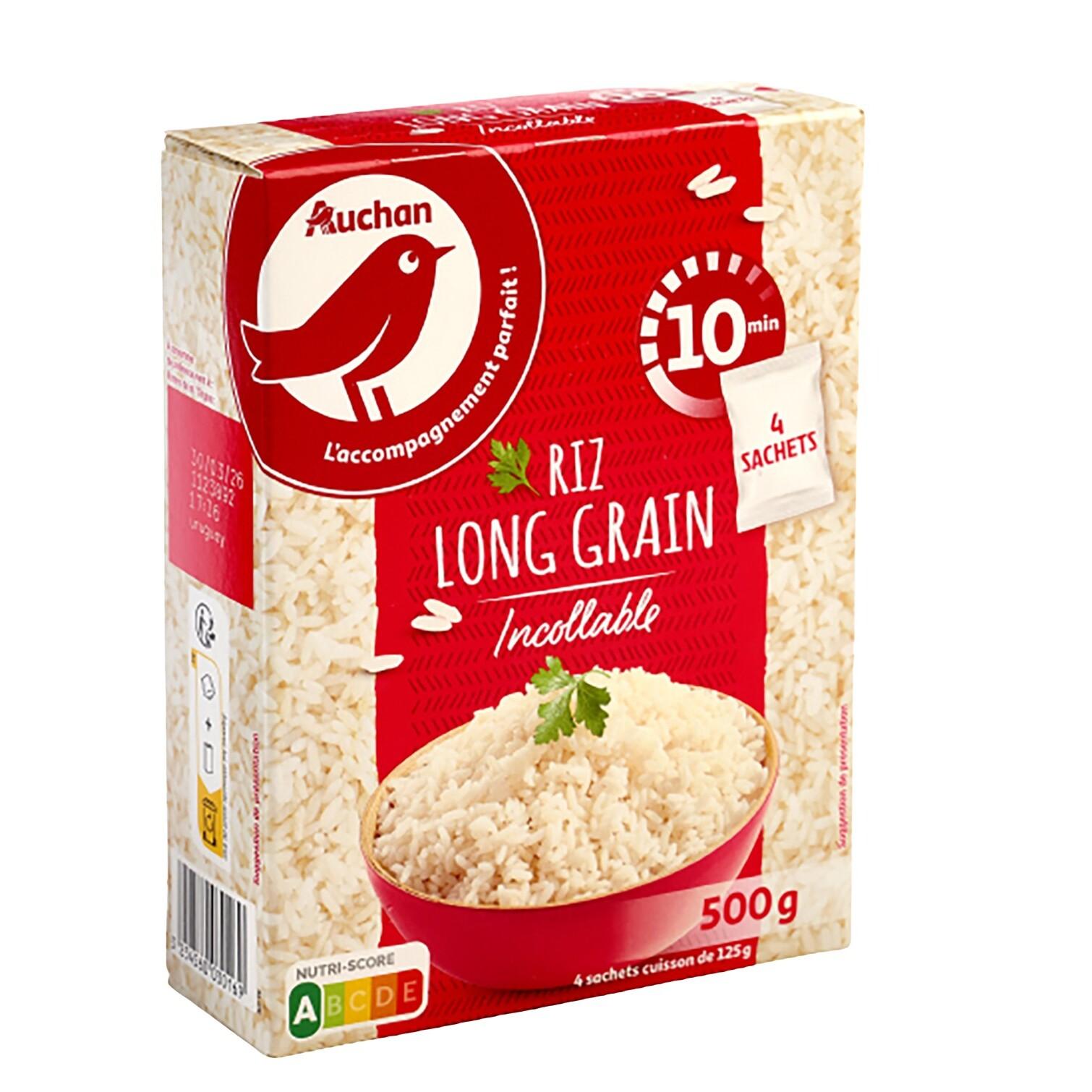 Voir la diapositive 3 : AUCHAN Riz long grain incollable sachets cuisson prêt en 10 min 4 sachets 4x125G