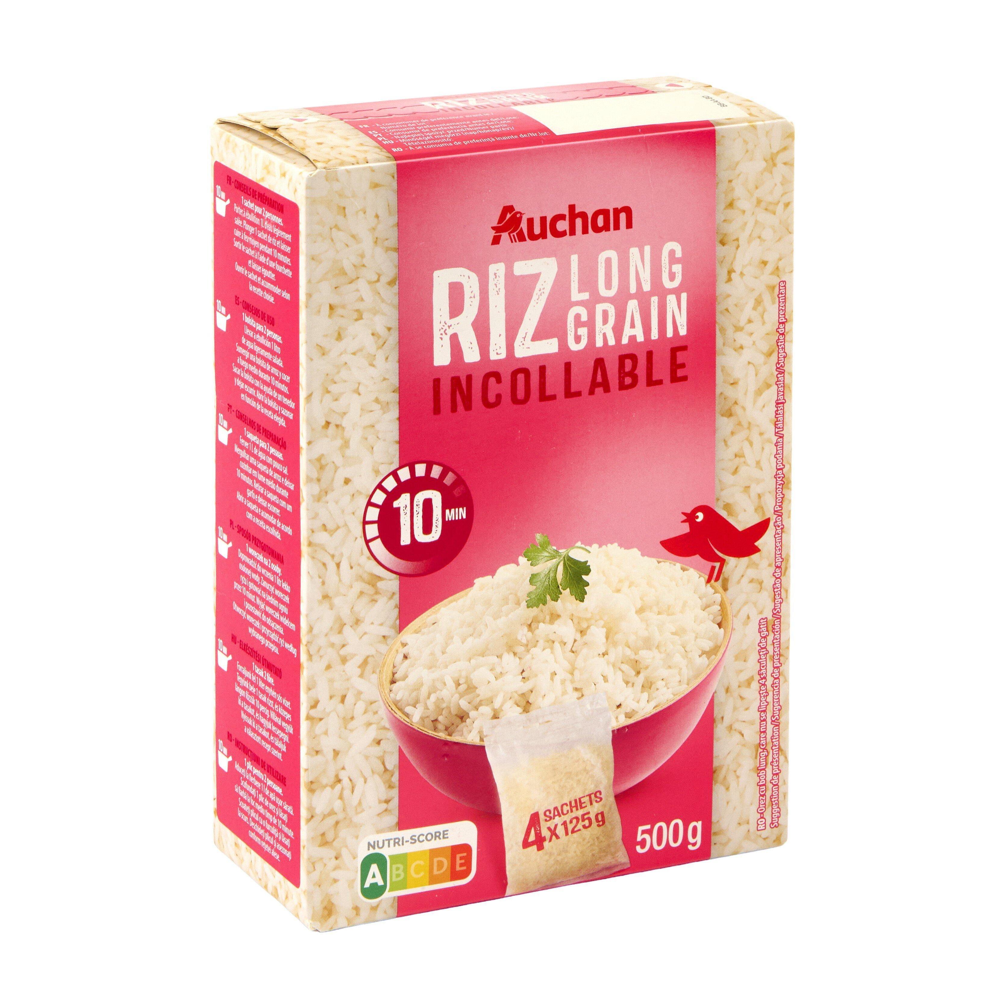 Voir la diapositive 4 : AUCHAN Riz long grain incollable sachets cuisson prêt en 10 min 4 sachets 4x125G