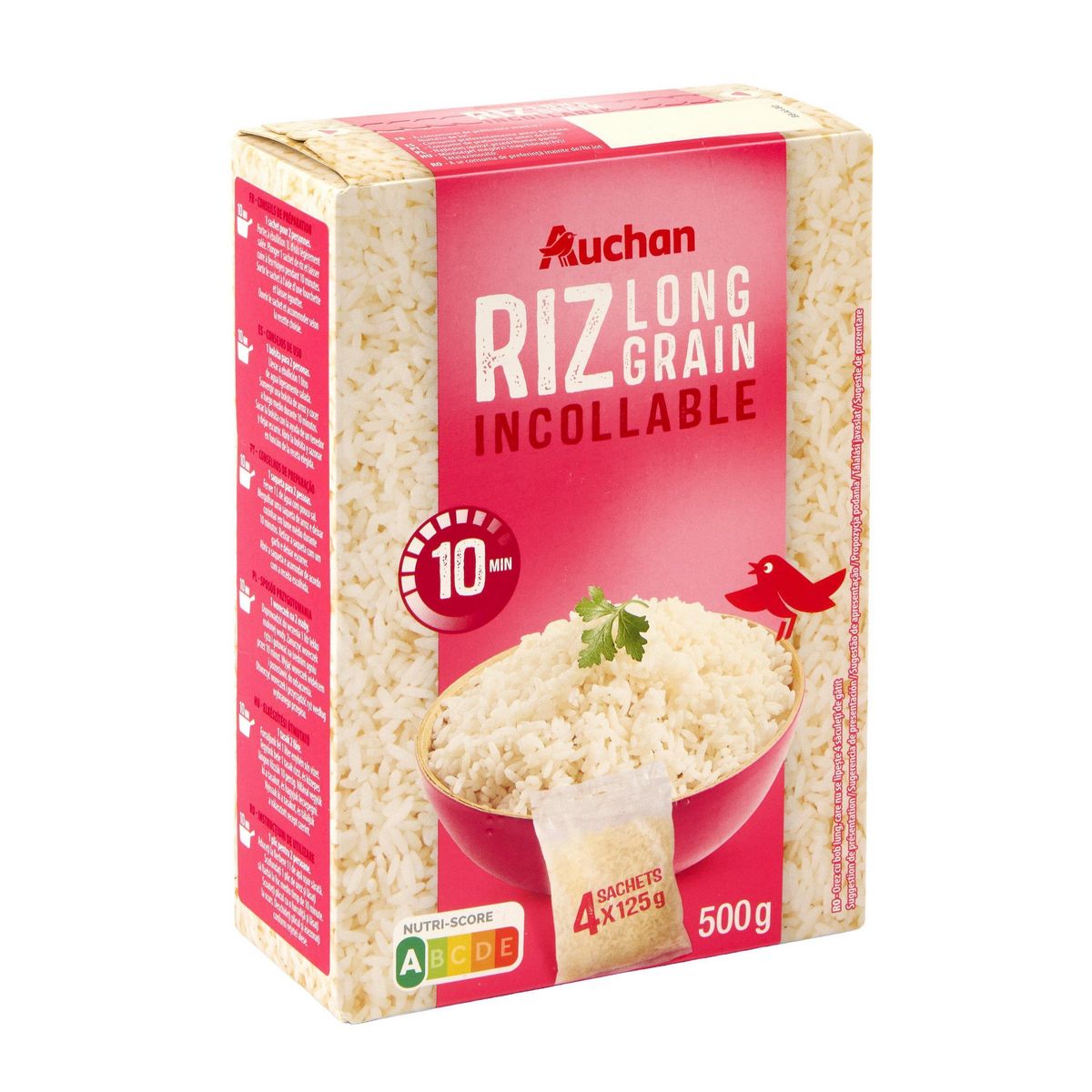 AUCHAN Riz long grain incollable sachets cuisson prêt en 10 min 4 sachets 4x125G