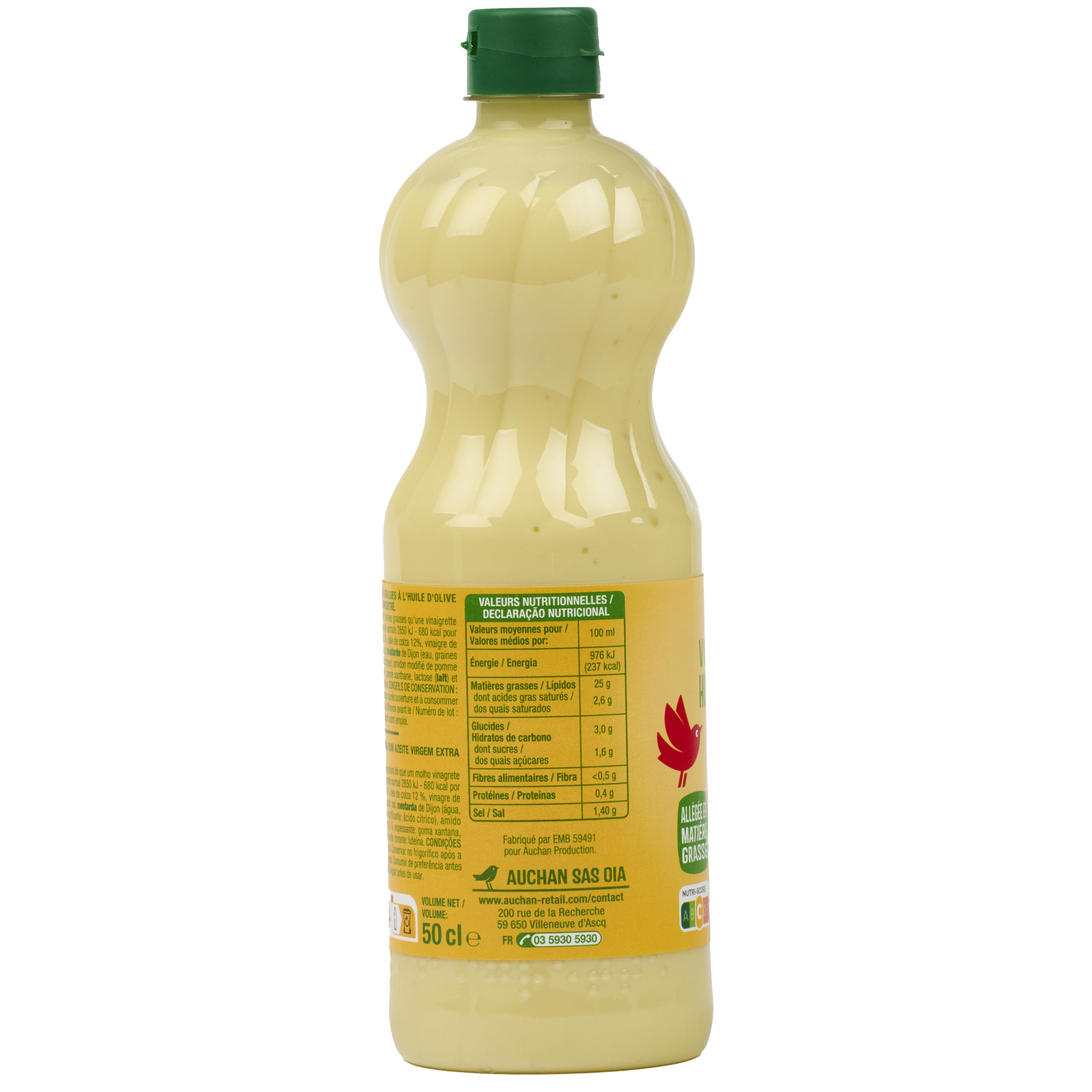 Voir la diapositive 2 : AUCHAN Sauce vinaigrette allégée huile d'olive 13% et citron 50cl
