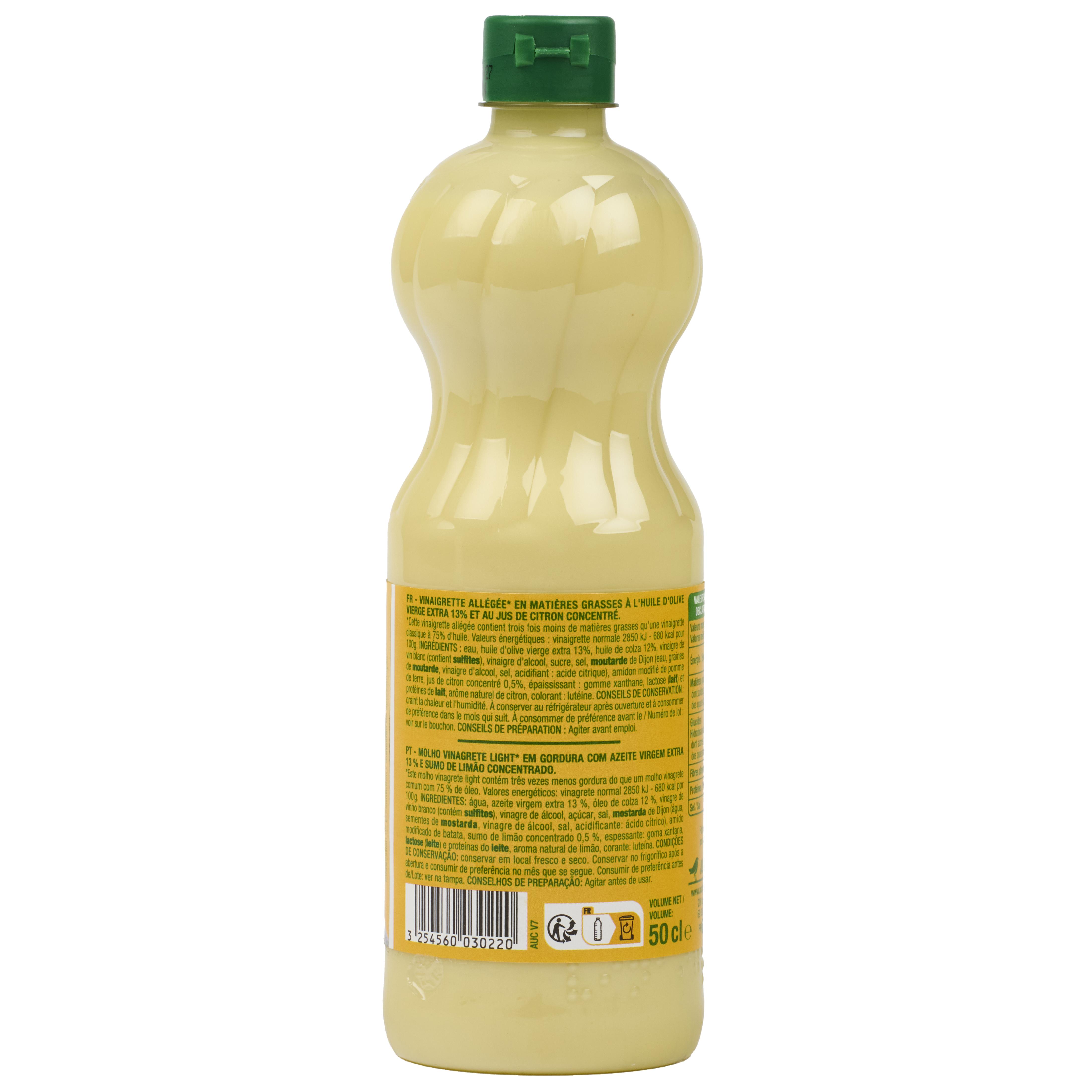 Voir la diapositive 3 : AUCHAN Sauce vinaigrette allégée huile d'olive 13% et citron 50cl