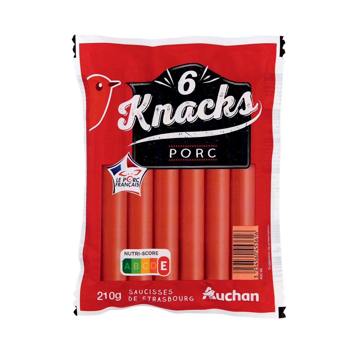 AUCHAN Saucisses Knacks 6 pièces 210g