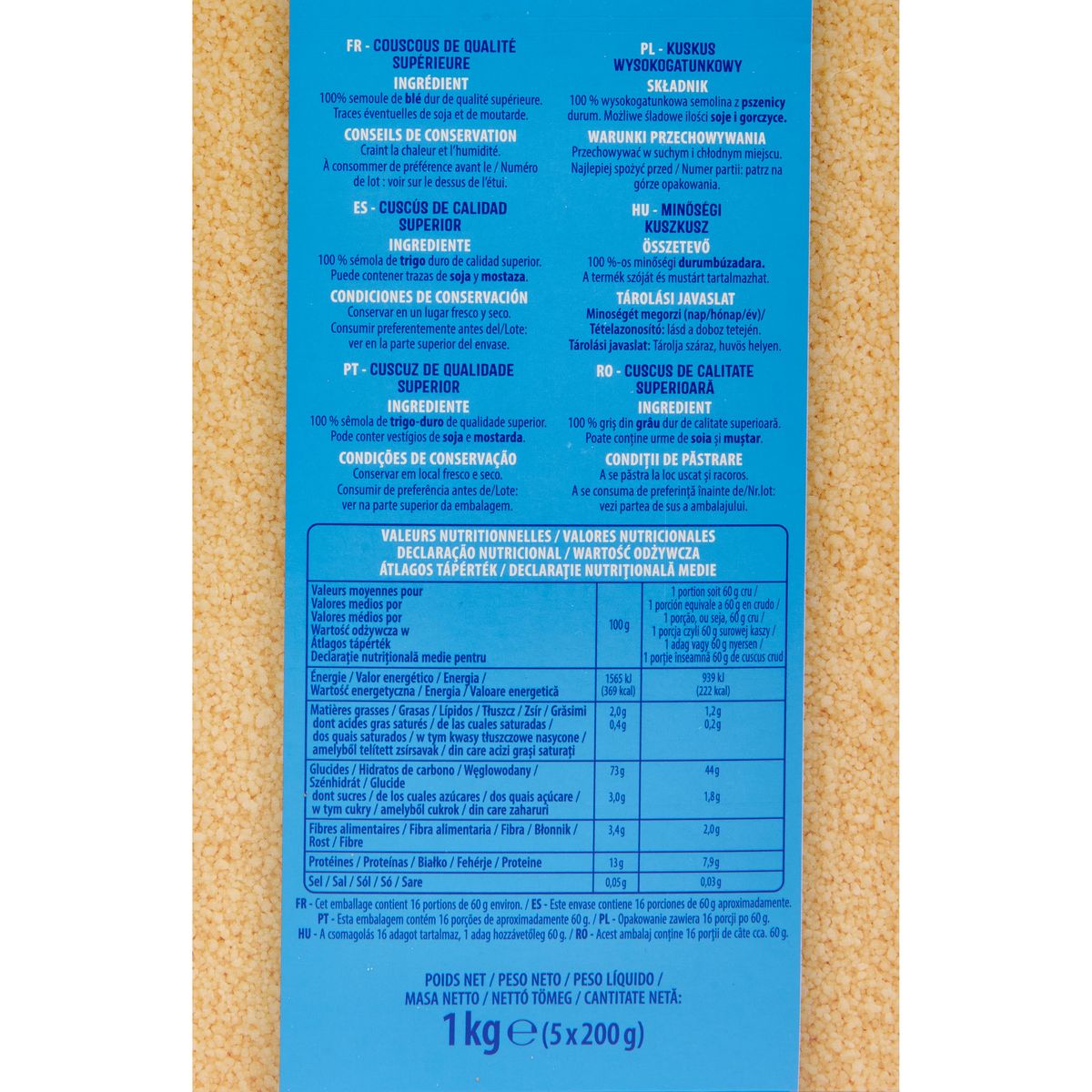 AUCHAN Graine de couscous moyen, sachet cuissson prêt en 1min 5 sachets 5x200g