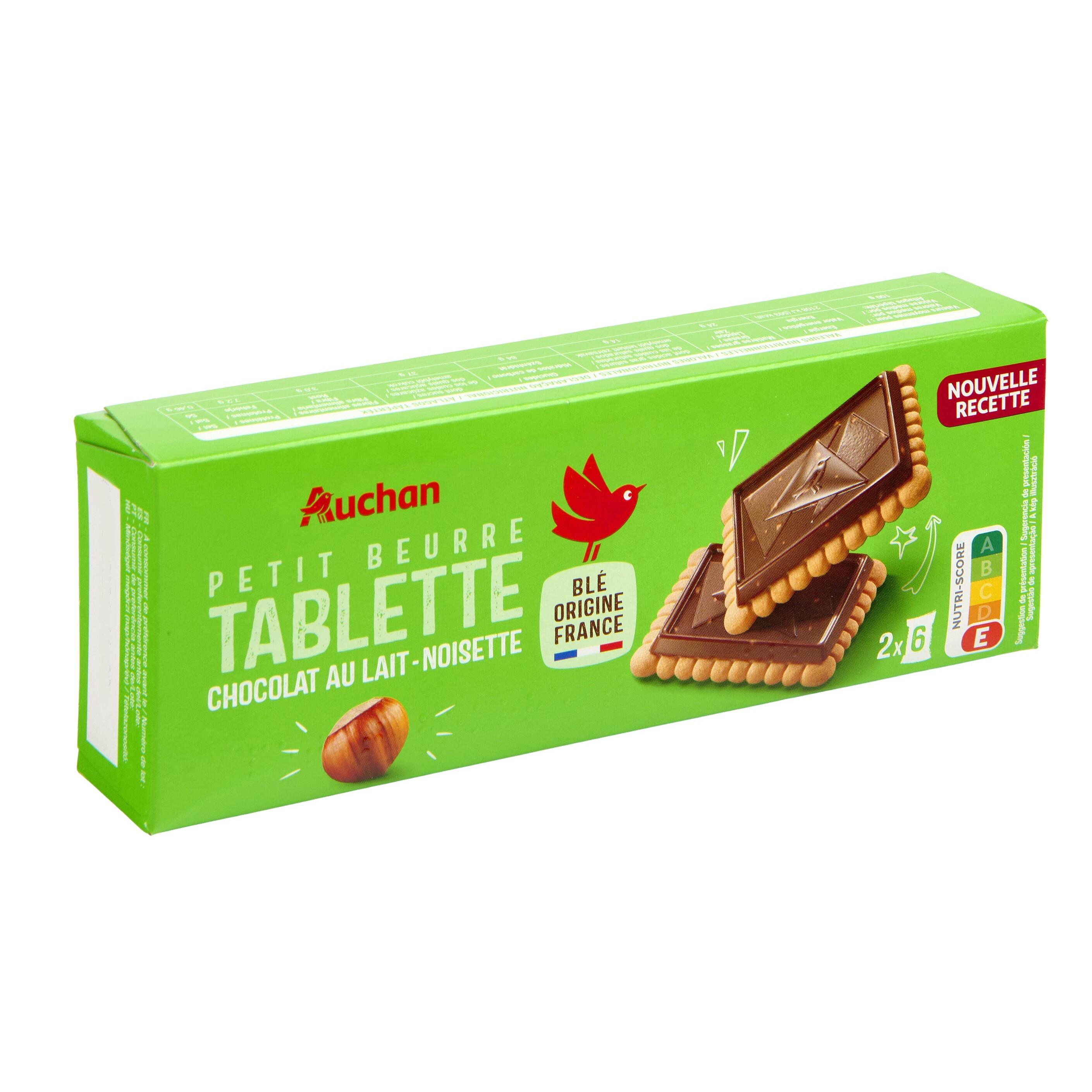 Voir la diapositive 4 : AUCHAN Petits beurre avec tablette de chocolat saveur noisettes sachets fraîcheur 4x4 biscuits 150g