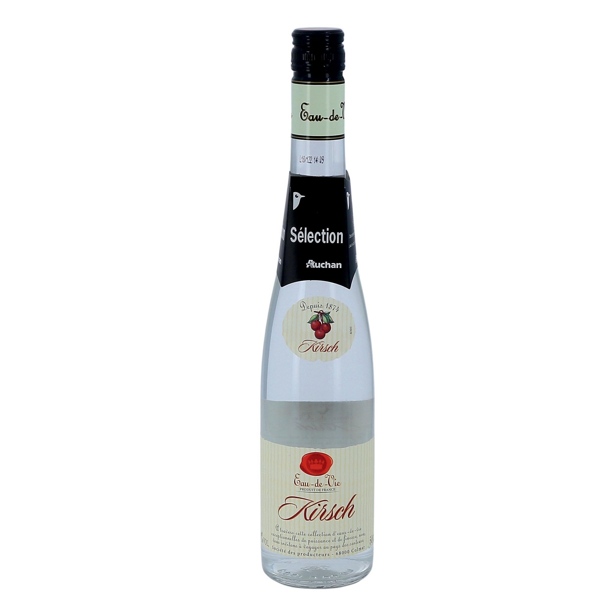 Voir la diapositive 2 : AUCHAN Eau de vie kirsch 40% 50cl