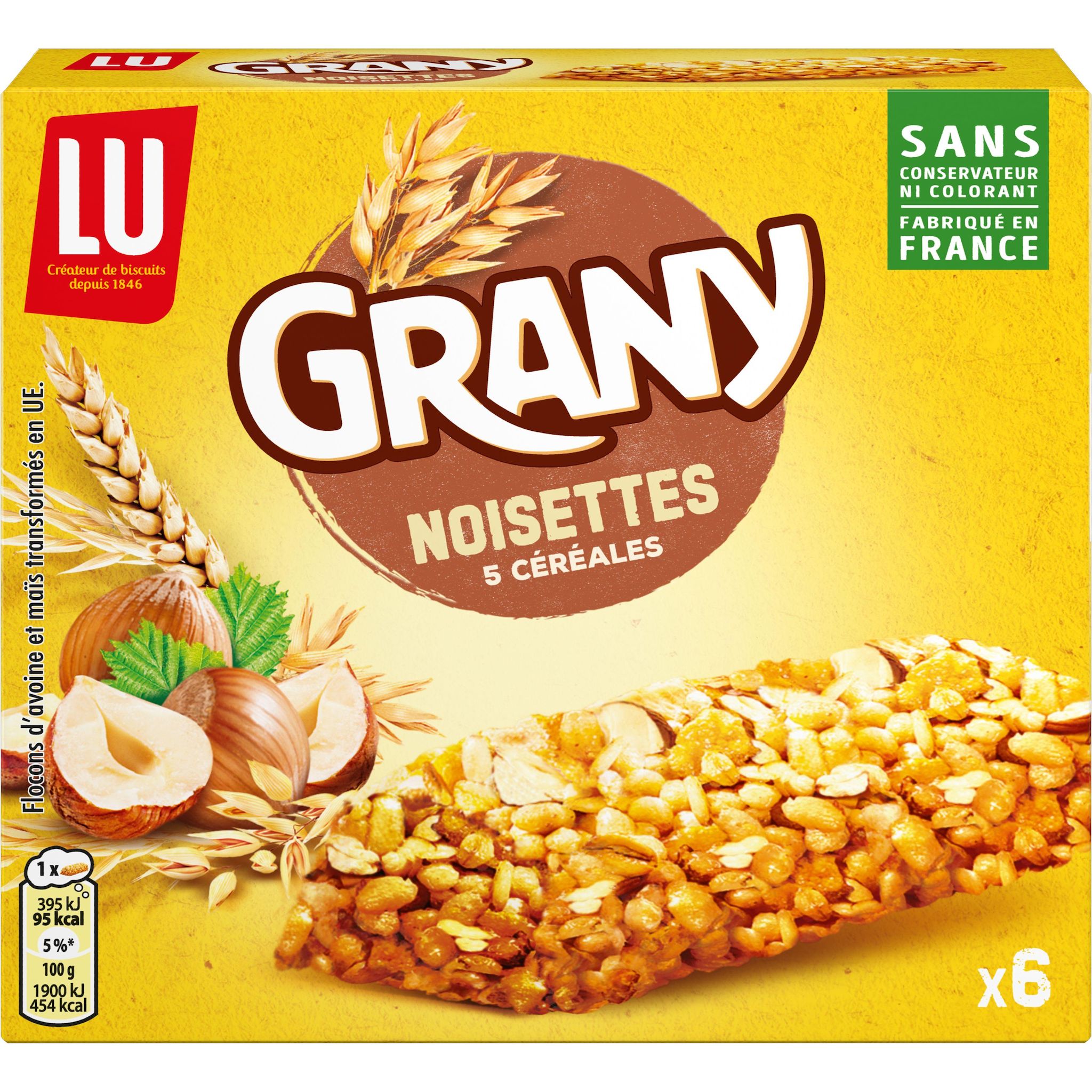Voir la diapositive 2 : GRANY Barres de céréales aux noisettes et 5 céréales 6 barres 125g