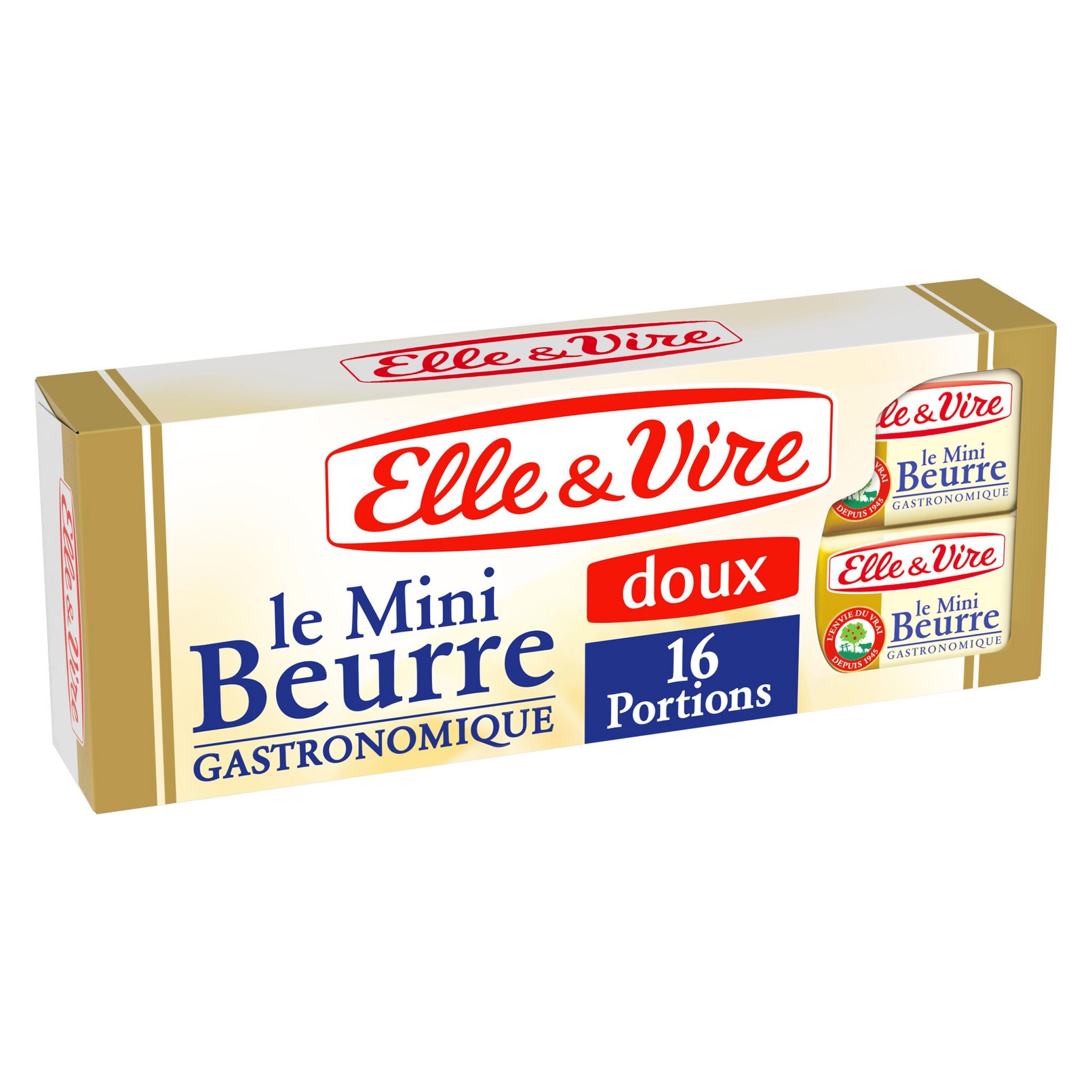Voir la diapositive 2 : ELLE & VIRE Mini-beurre doux gastronomique 82%MG 16 portions 200g