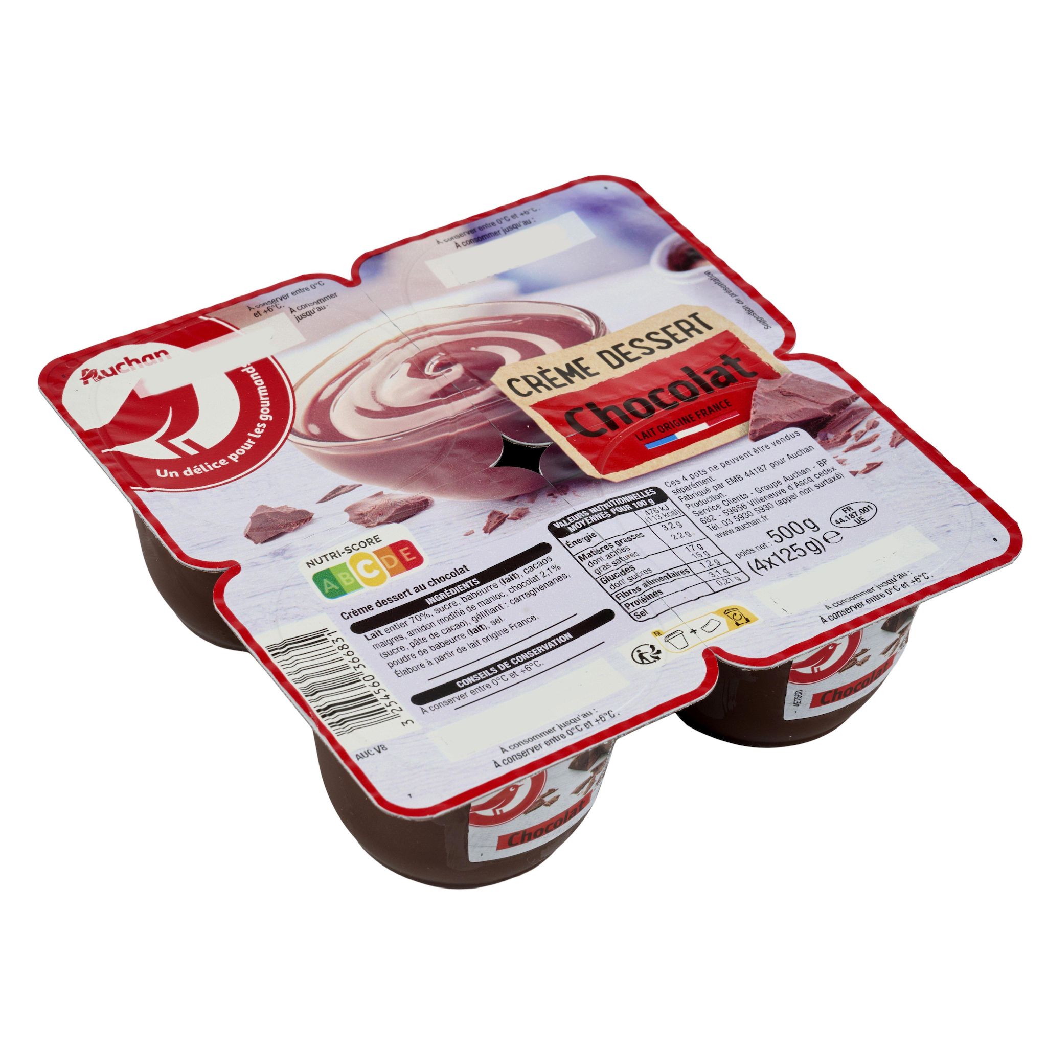 Voir la diapositive 2 : AUCHAN Crème dessert au chocolat 4x125g