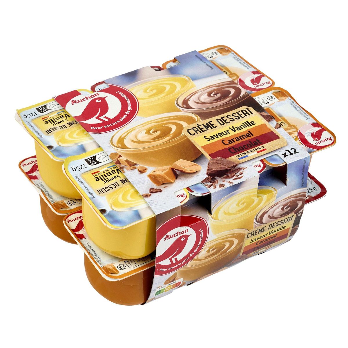 AUCHAN Crème dessert au chocolat à la vanille et au caramel 12x125g