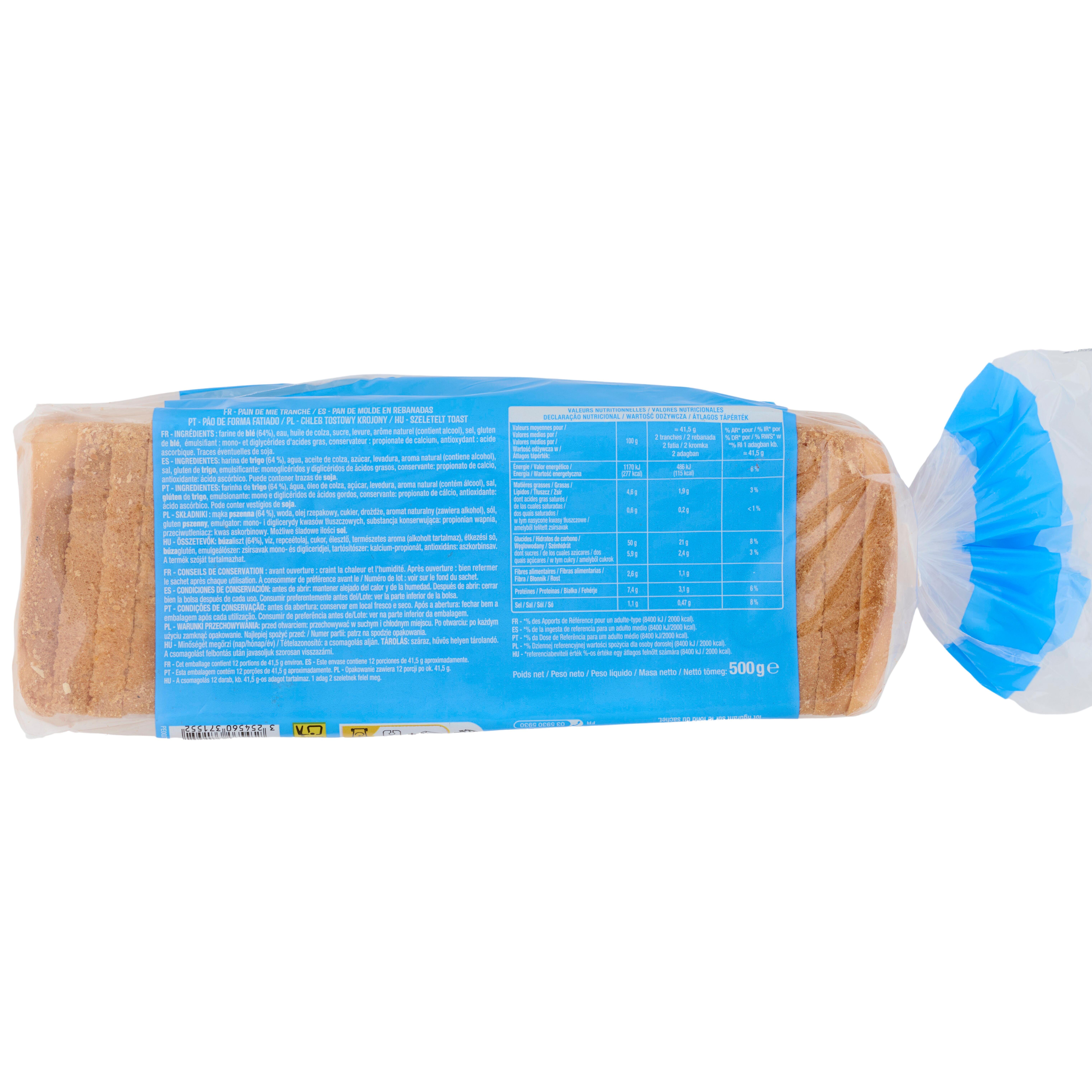 Voir la diapositive 3 : AUCHAN Pain de mie nature avec croûte sans huile de palme 24 tranches 500g