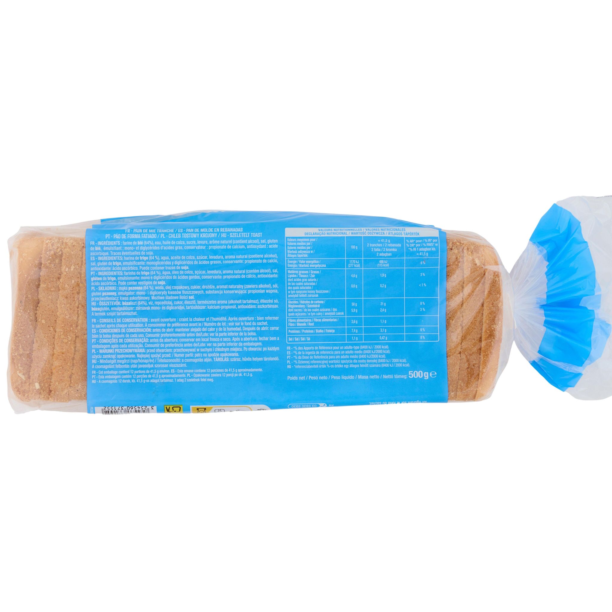 Voir la diapositive 4 : AUCHAN Pain de mie nature avec croûte sans huile de palme 24 tranches 500g