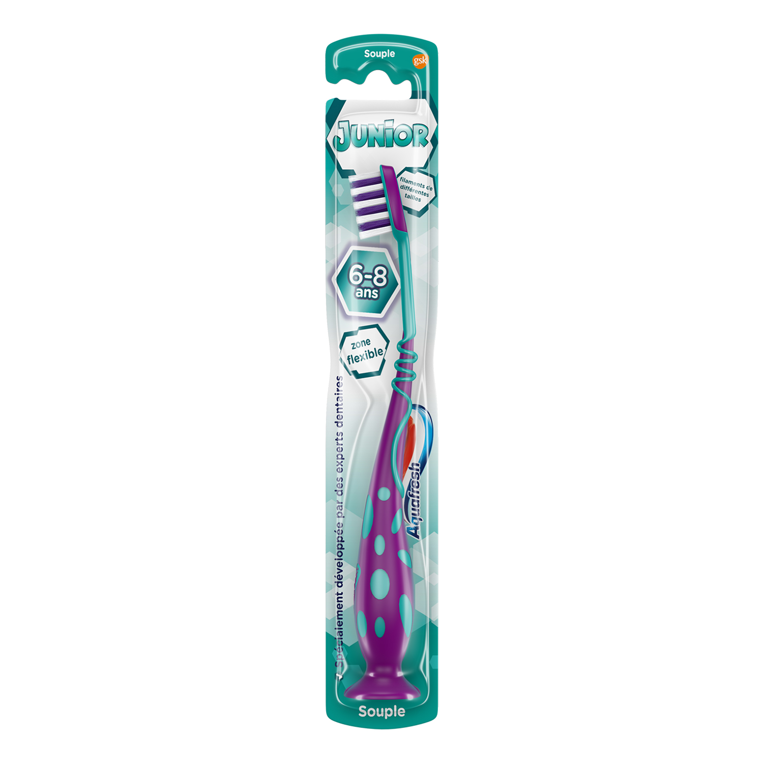 Voir la diapositive 2 : AQUAFRESH Brosse à dents flexible et souple pour enfant 6-8 ans 1 brosse