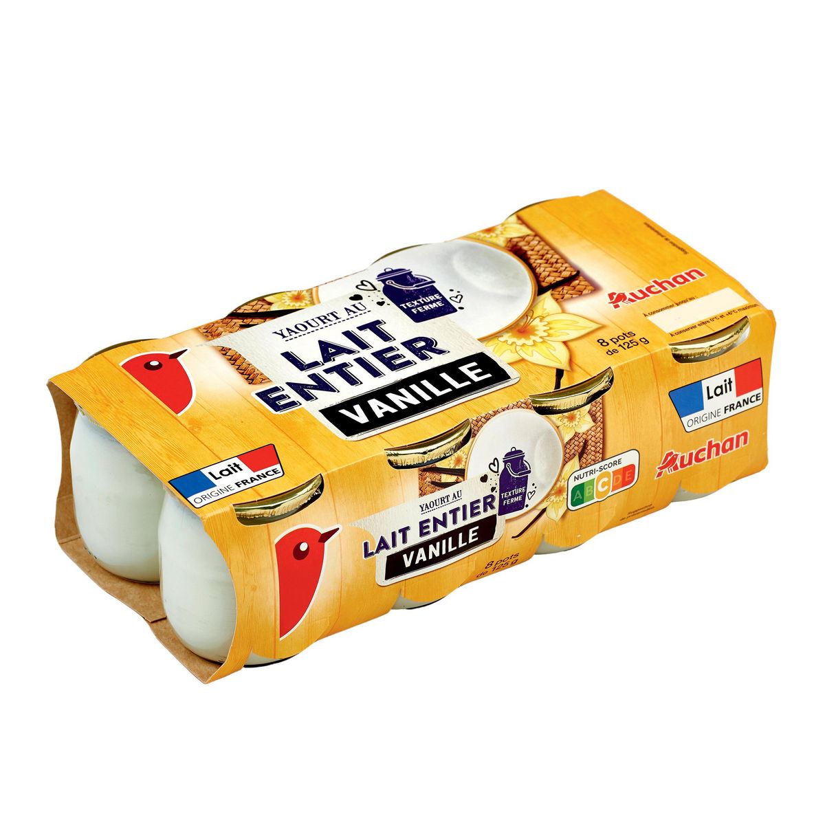 AUCHAN Yaourt au lait entier à la vanille 8x125g