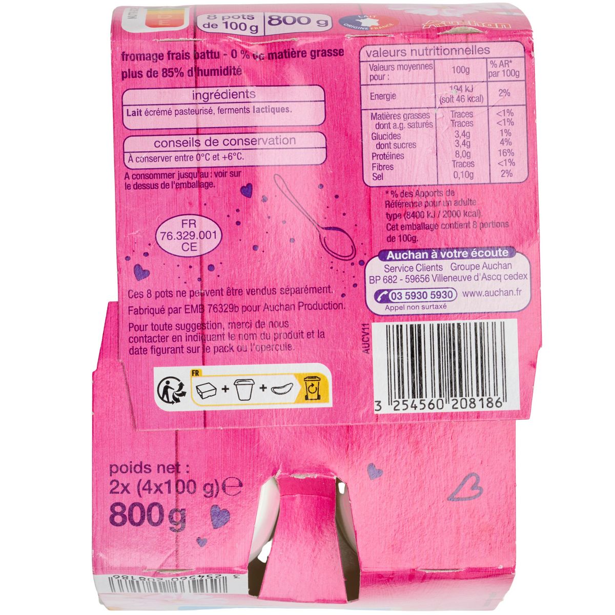 AUCHAN Fromage frais 0% MG 8x100g