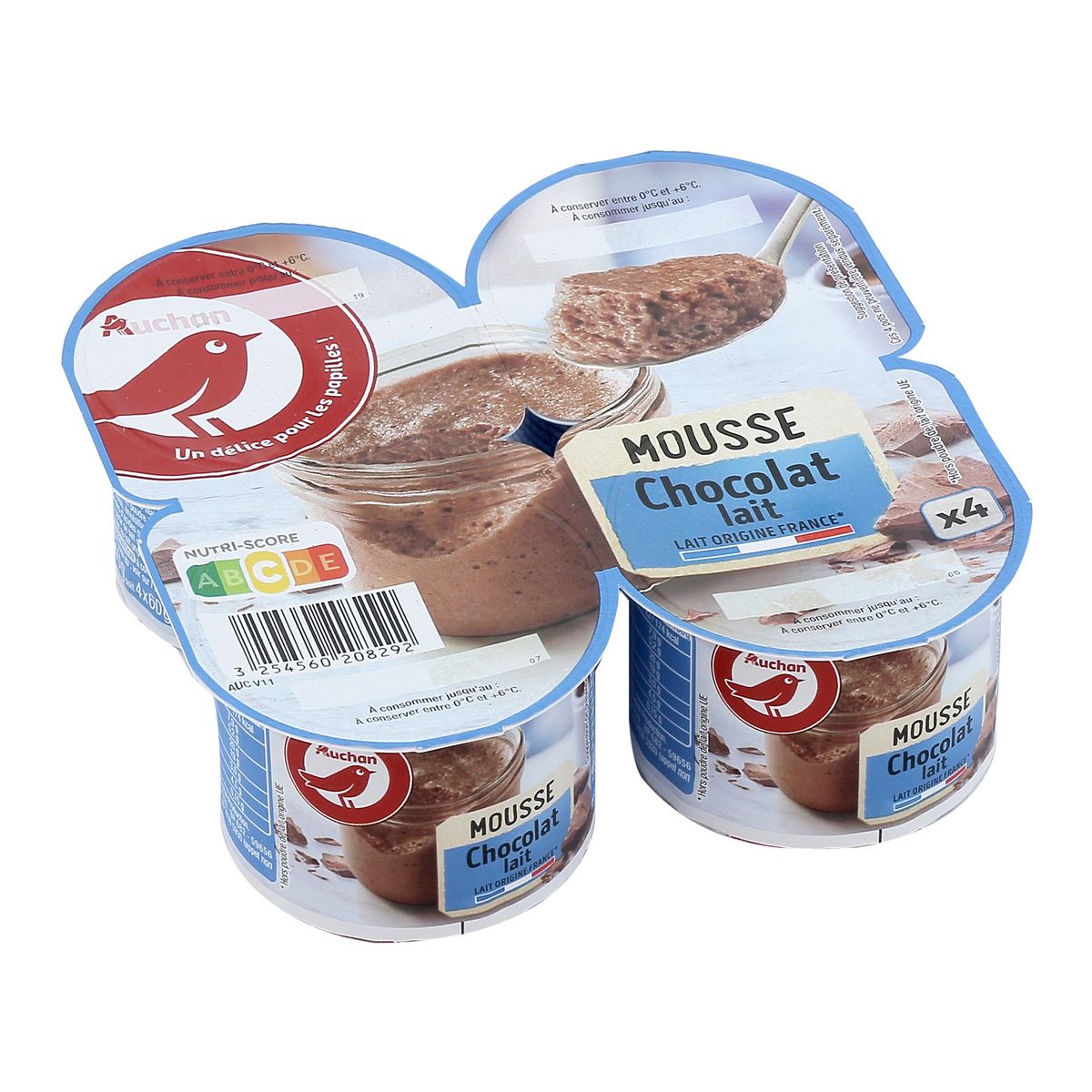 AUCHAN Mousse au chocolat au lait 4x12cl