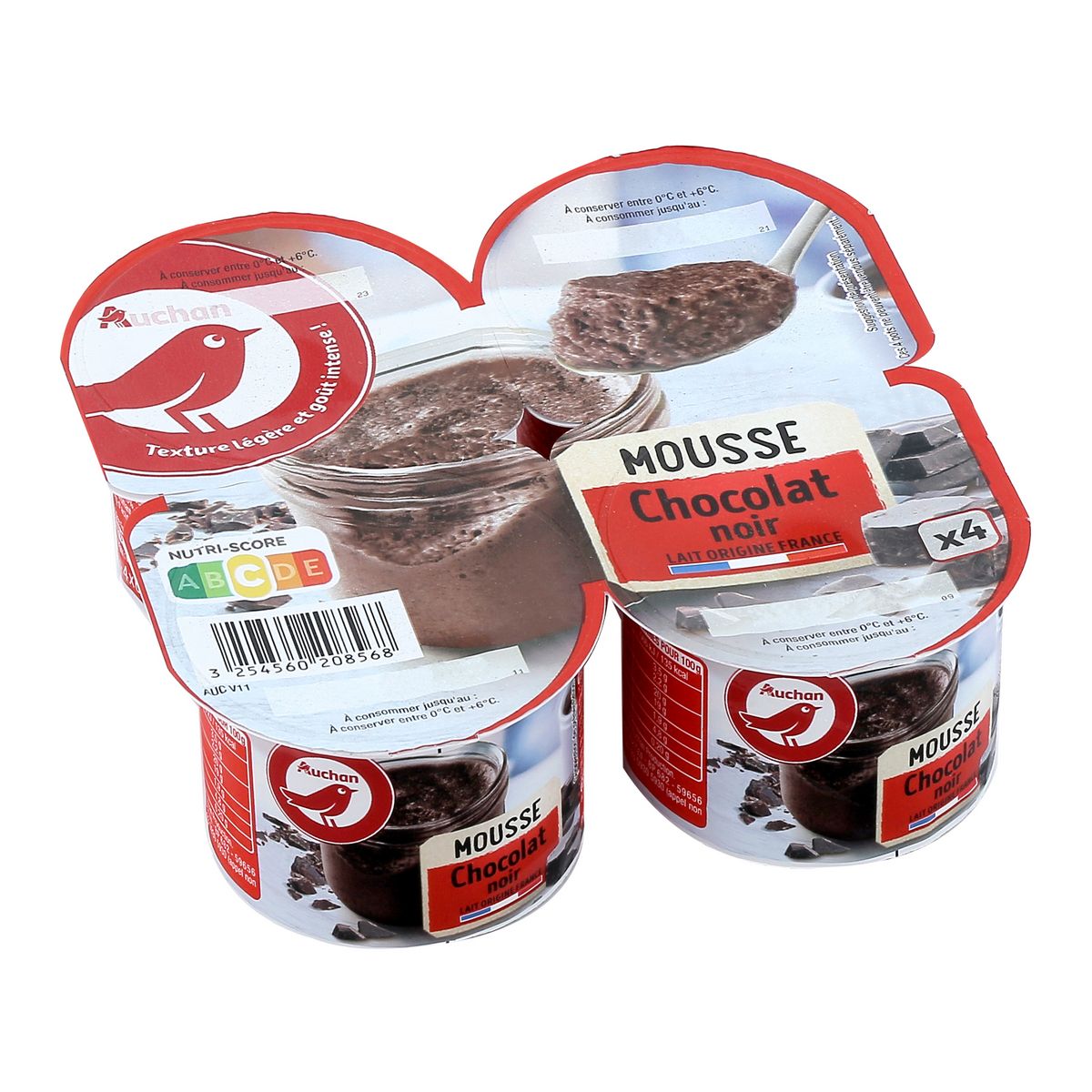 AUCHAN Mousse au chocolat noir 4x12cl