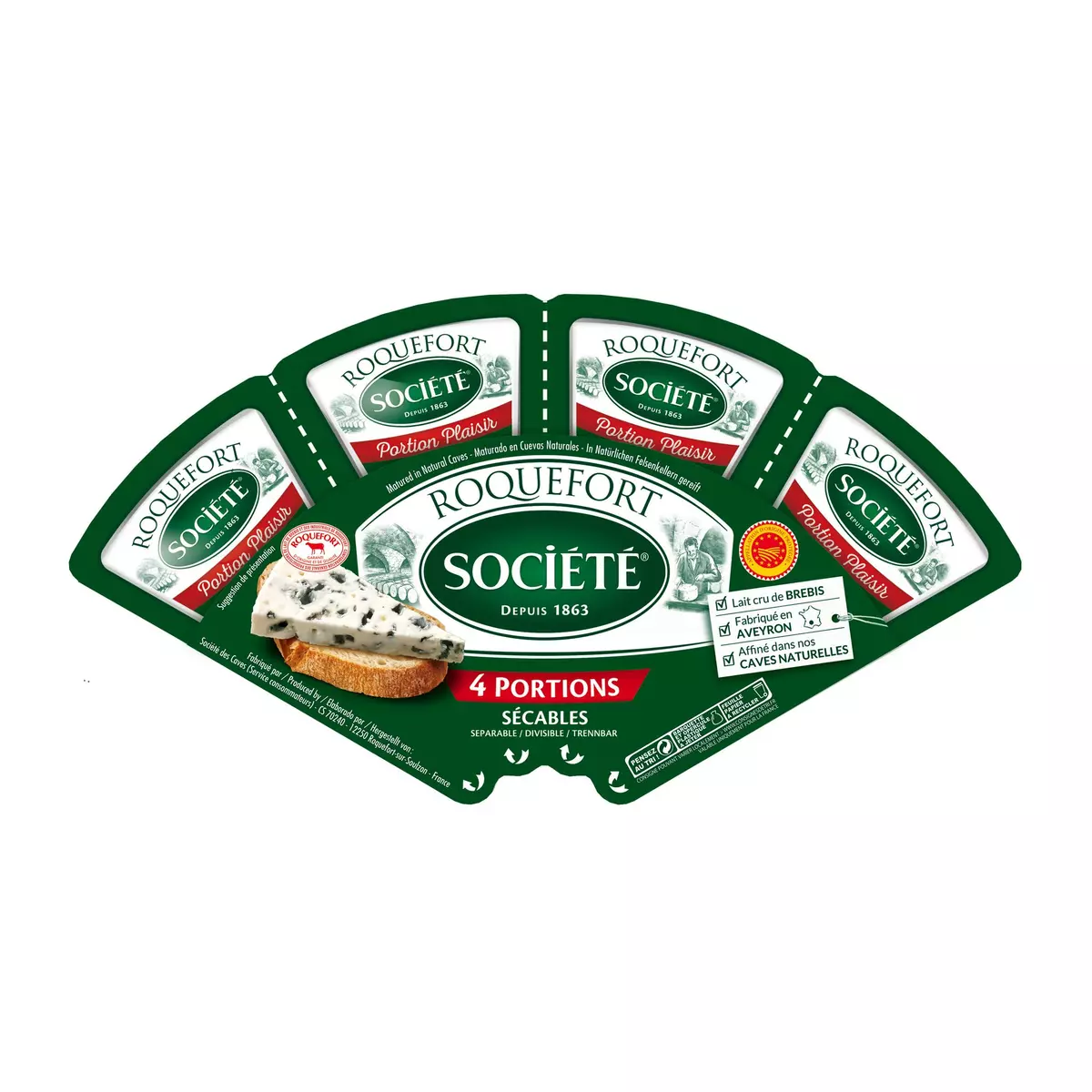 SOCIETE Roquefort AOP en portion 4 portions 100g