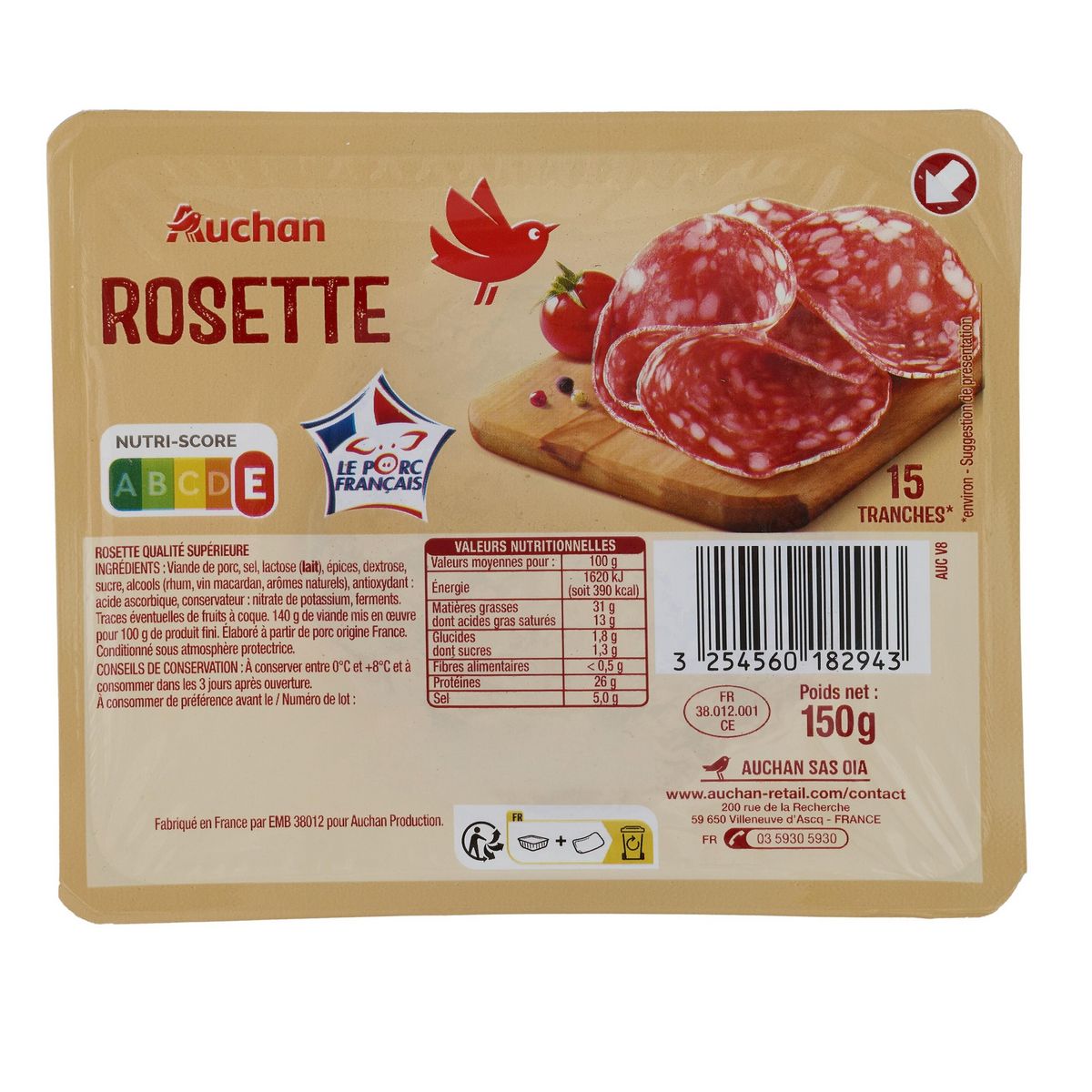 AUCHAN Rosette 15 tranches 150g