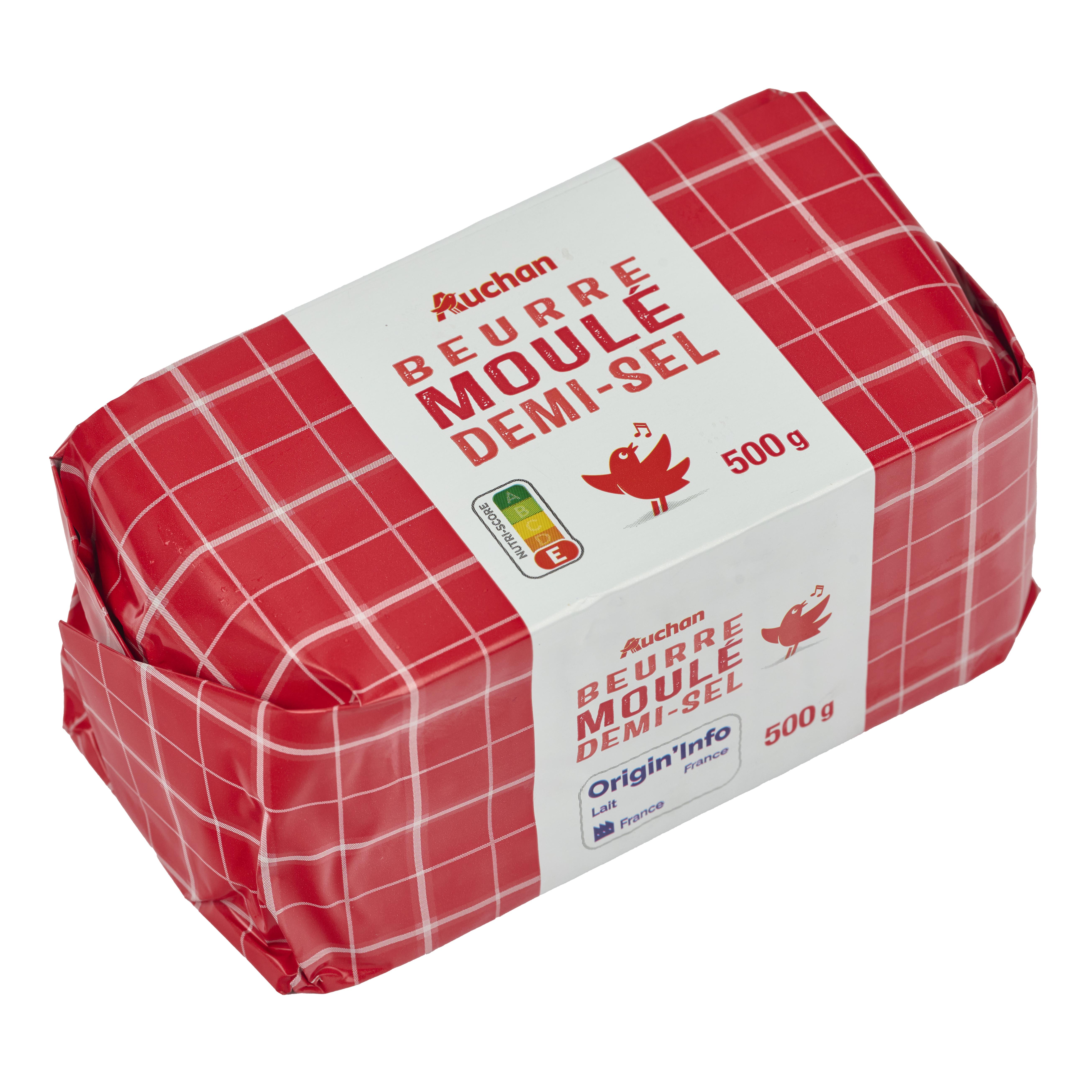 Voir la diapositive 3 : AUCHAN Beurre moulé demi-sel 81%MG 500g