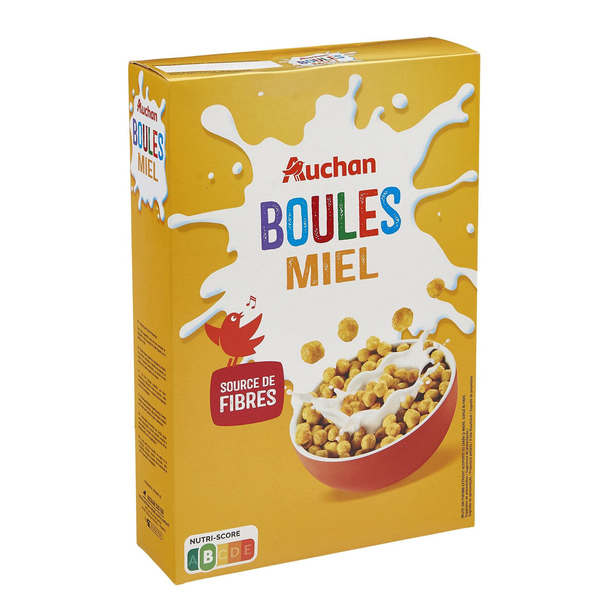 Voir la diapositive 2 : AUCHAN Miel Nuts céréales boules de maïs enrobées de miel 375g