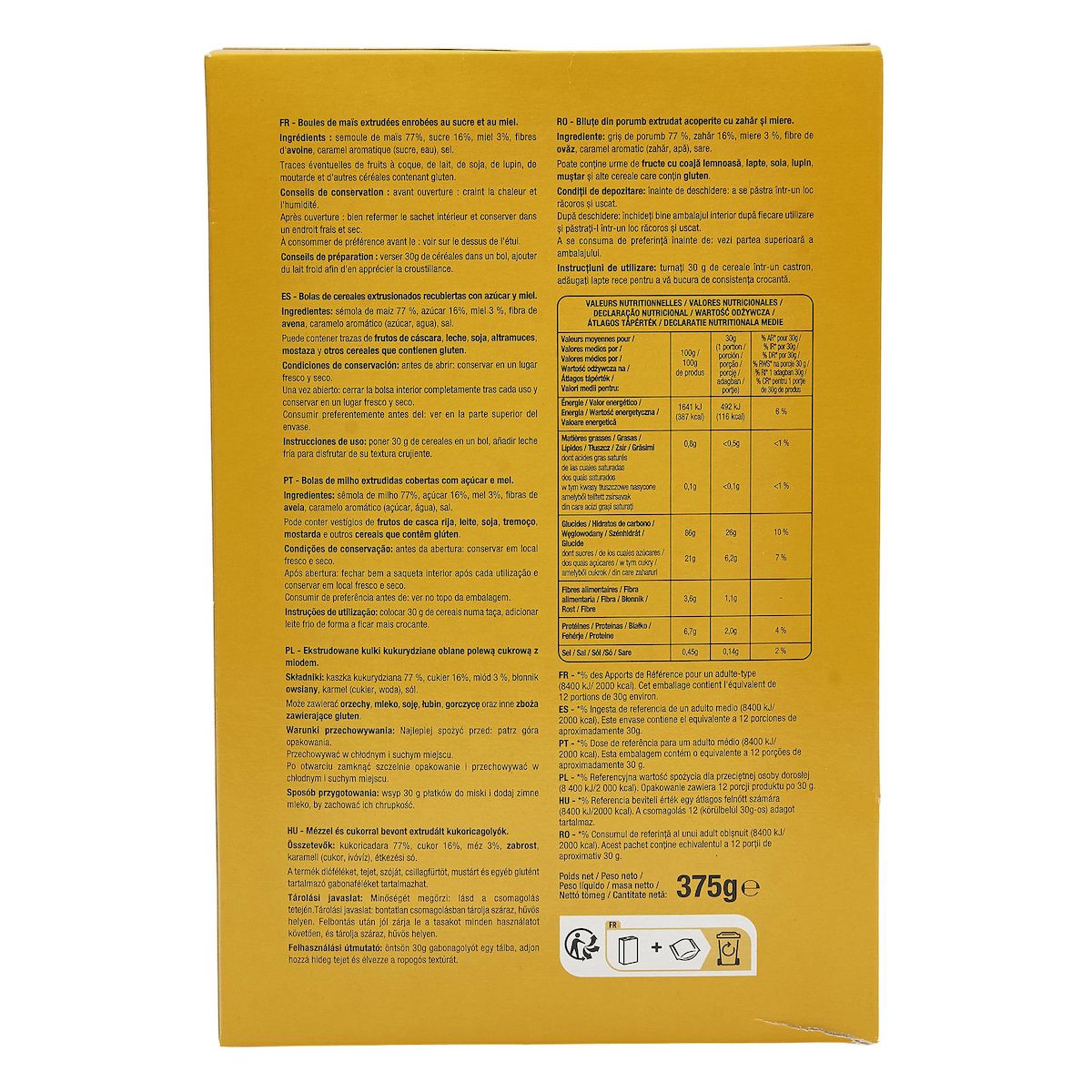 AUCHAN Miel Nuts céréales boules de maïs enrobées de miel 375g