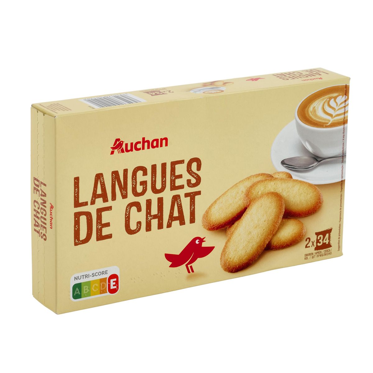 AUCHAN Langues de chat dégustation sachets fraîcheur 2x34 biscuits 2x100g