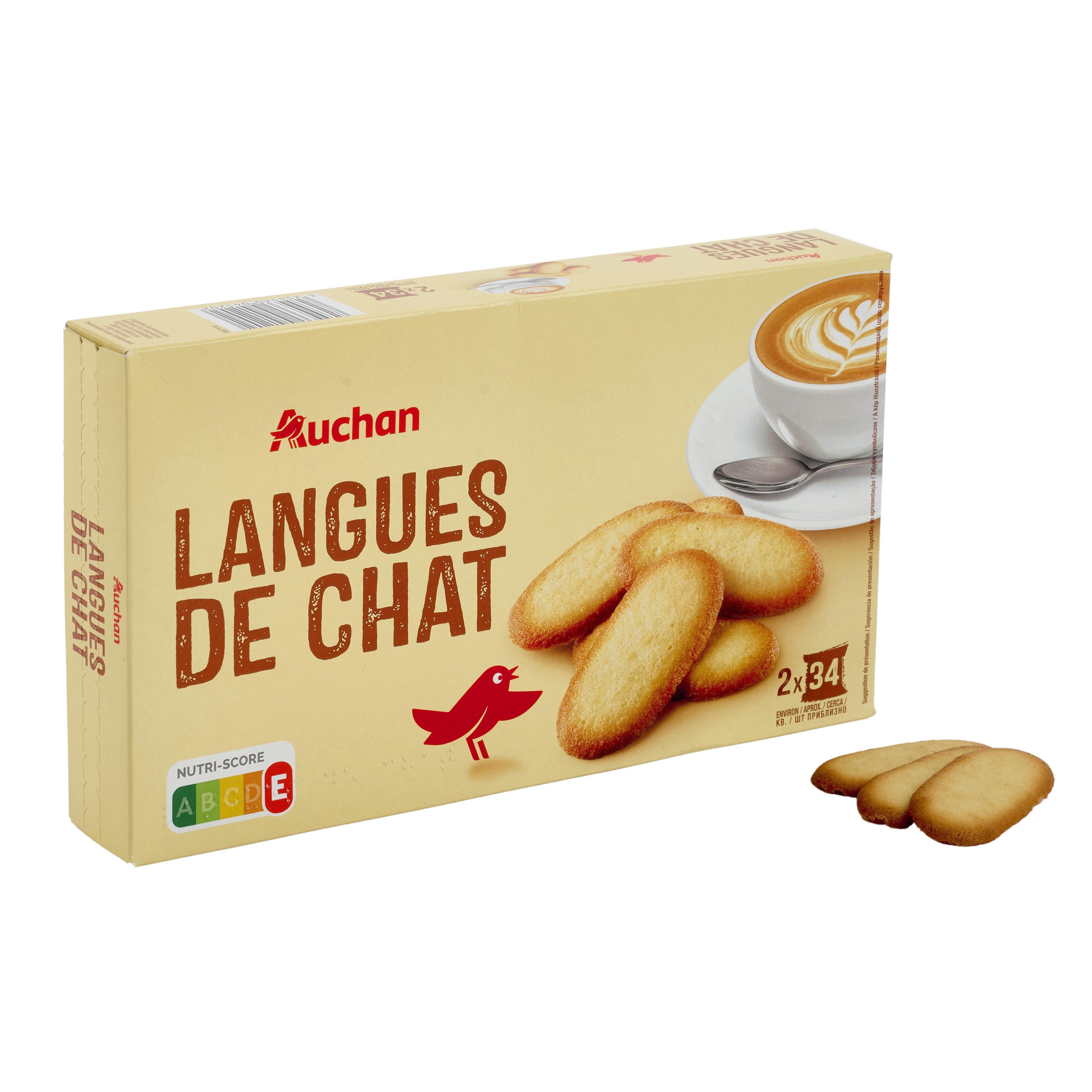 Voir la diapositive 4 : AUCHAN Langues de chat dégustation sachets fraîcheur 2x34 biscuits 2x100g