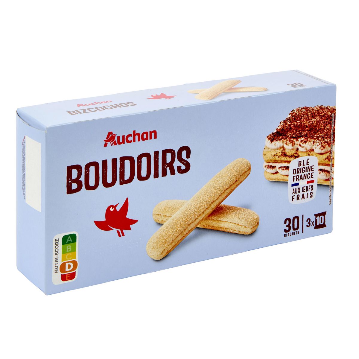 AUCHAN Boudoirs aux œufs frais sachets fraîcheur 3x10 biscuits 175g