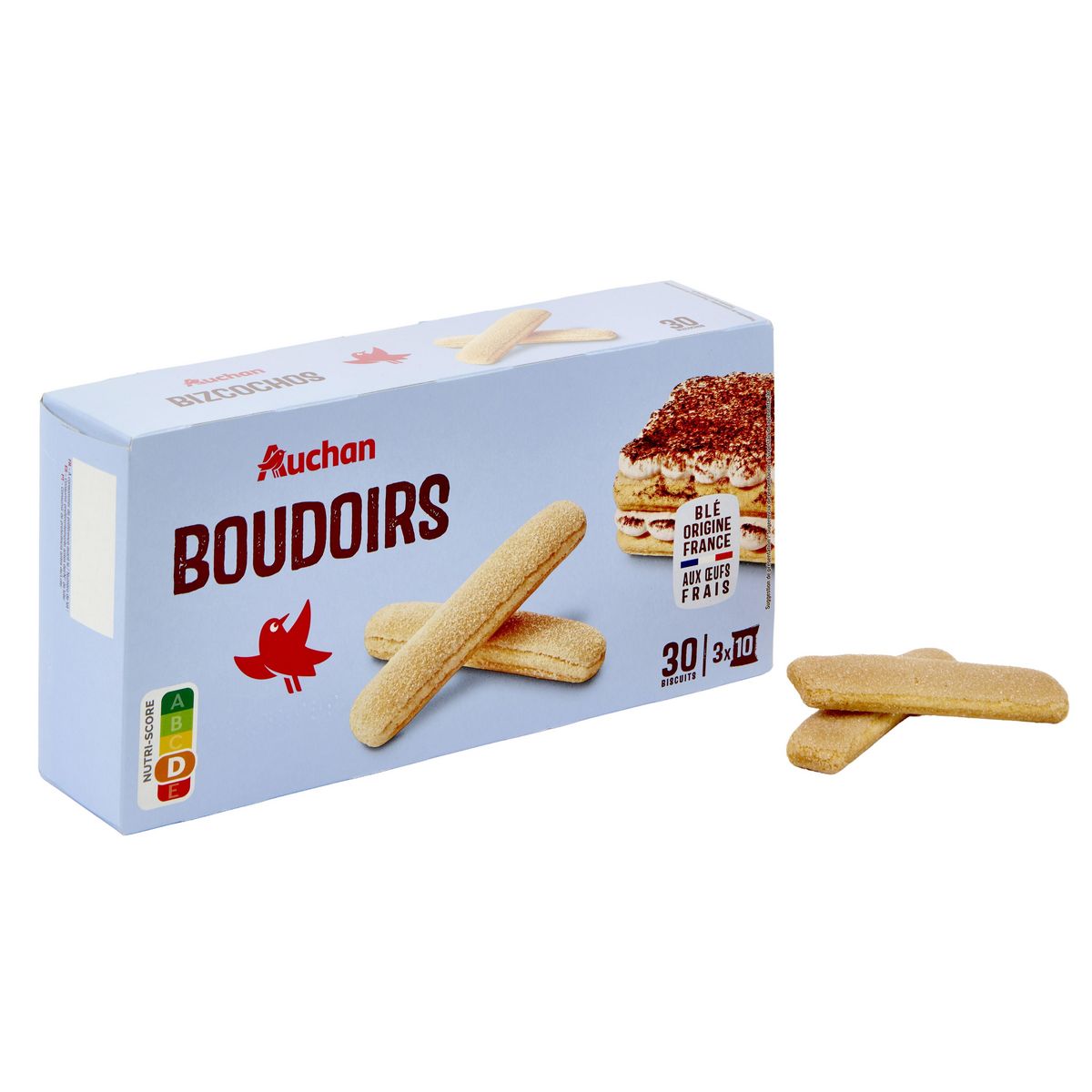 AUCHAN Boudoirs aux œufs frais sachets fraîcheur 3x10 biscuits 175g